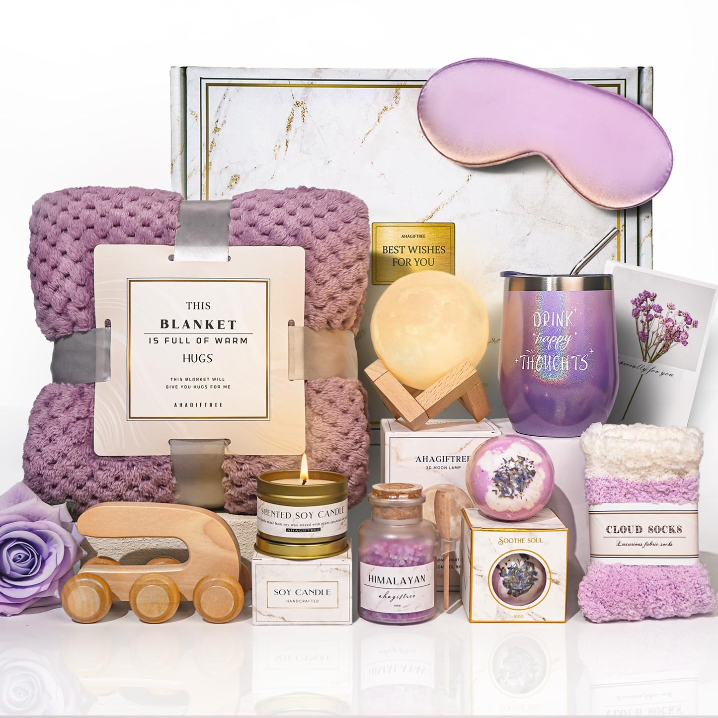 AHAGIFTREE Gift Baskets for Women,11PC Birthday Gifts,Think of You,Mother's Day,Thankyou ,self care,care package,relaxation,new beginnings gifts for women,friend,mom,sister