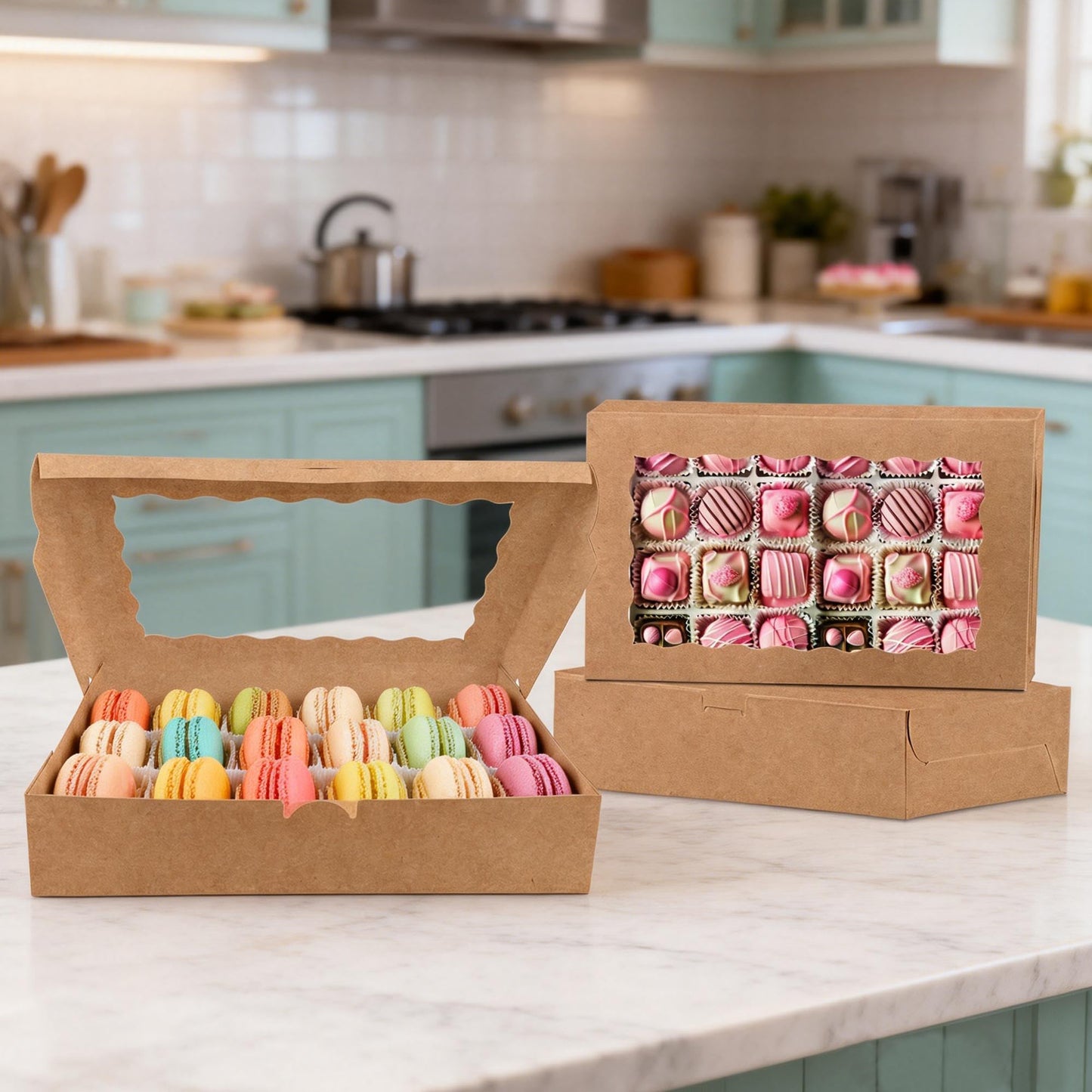 MUMULULU 14 PCS 12x8x2.5 Inches Brown Bakery Box with Window for Baked Goods Brown Cookie Boxes with Window Cookie Boxes for Gift for Weddings Birthdays Holidays Corporate Event Party Favors