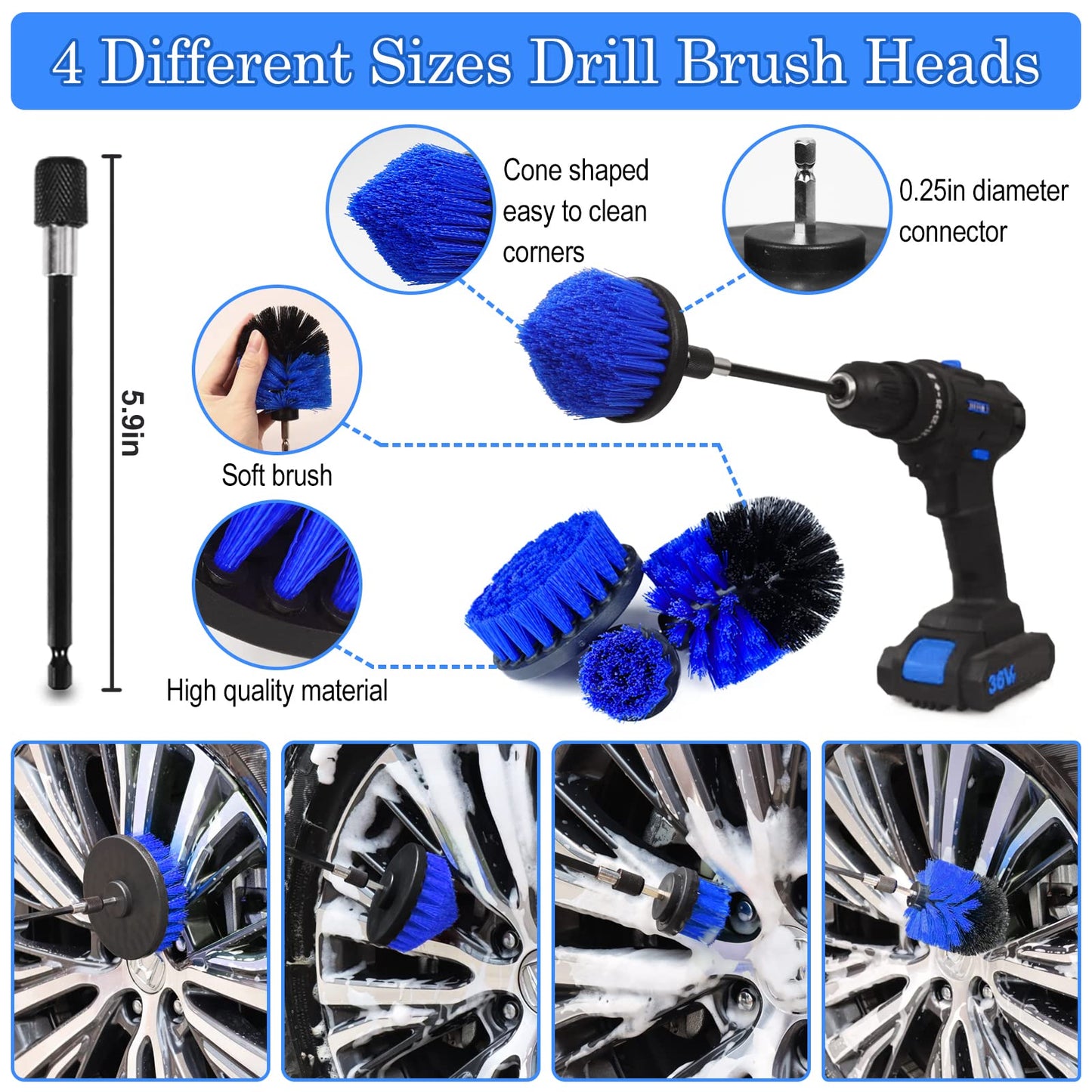 TTRCB 27Pcs Car Detailing Kit, Car Cleaning Kit, Car Detailing Brush Set, Drill Brush Set, Car Detailing Brushes, Car Wash Kit, Car Accessories, Car Cleaning Supplies for Interior, Exterior, Wheels