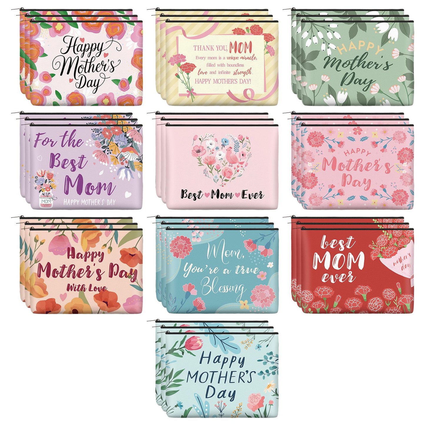 Landical 30 Pcs Mother's Day Makeup Bags Bulk, Mom Canvas Cosmetic Bags Gifts for Women, Toiletry Zipper Pouch Travel Vacation Essentials, Mother Gift Bag for Mom Party Favors Supplies