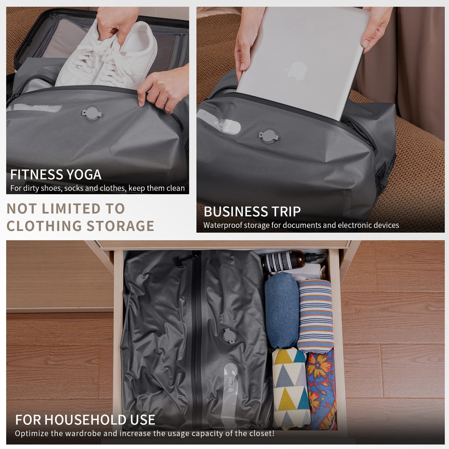 Vacuum Bags for Travel with Pump,Reusable Compression Packing Cubes to Save Space for Luggage and Backpack with IP68 Waterproof,Vacuum Seal Bags for Clothing travel（2packbag with Pump)