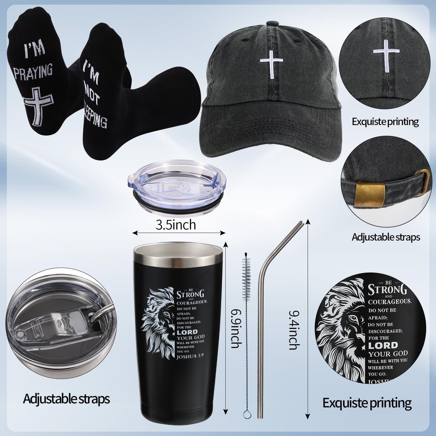 Kolewo4ever 9 Pcs Christian Gifts for Men Religious Gift for Dad Inspirational Gifts Set for Father Spiritual Religious Catholic Gift Box for Male Friends Co Workers