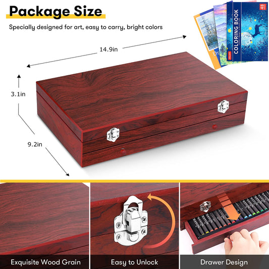 iBayam Art Supplies, 150-Pack Deluxe Wooden Art Set Crafts Drawing Painting Kit with 2 -Sketch Pads, 1-Coloring Book, Gift Box for Kids Adults Artist Beginners Teens Girls Boys 5 6 7 8 9 10 11 12