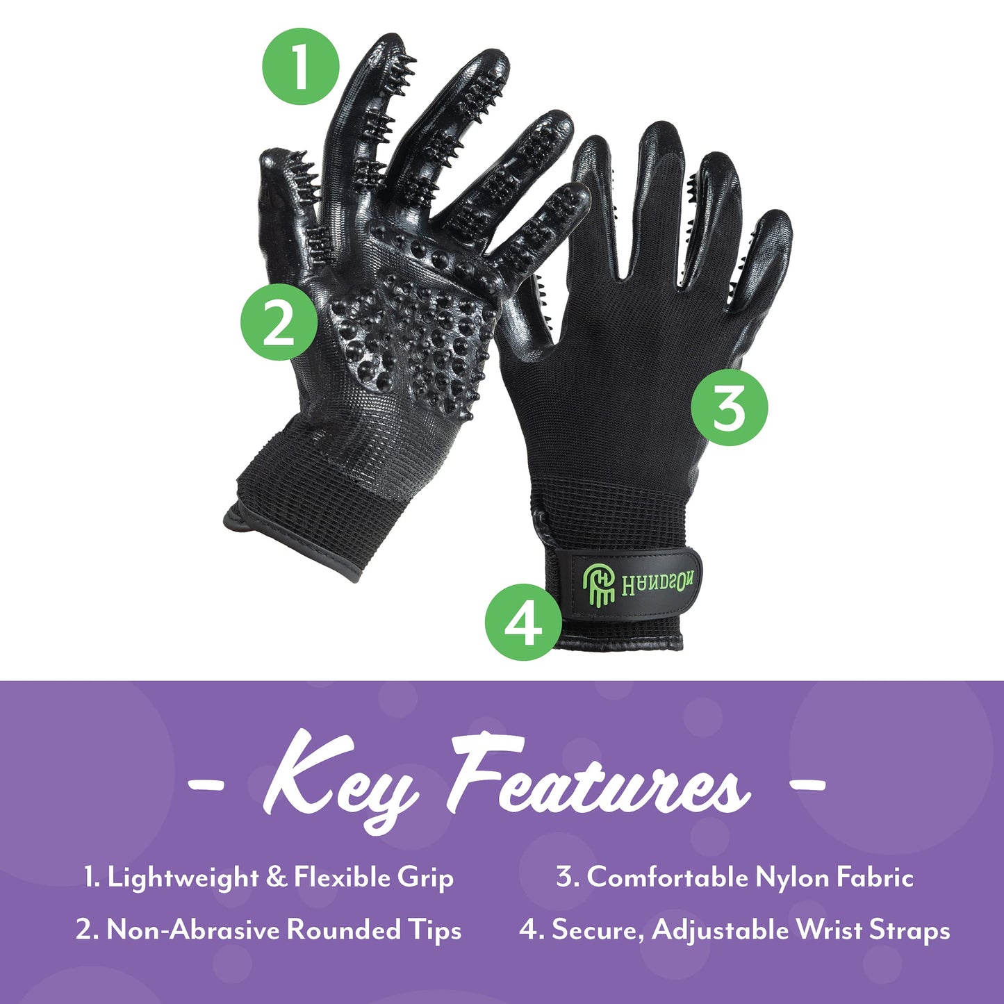 HandsOn Pet Grooming Gloves & Finishing Gloves Bundle - Hair Remover Gloves for Deshedding, Bathing & Massaging Dogs, Cats & Horses - Fur Shinning Tool for All Show Animals (Large, 1 Pair of Each)