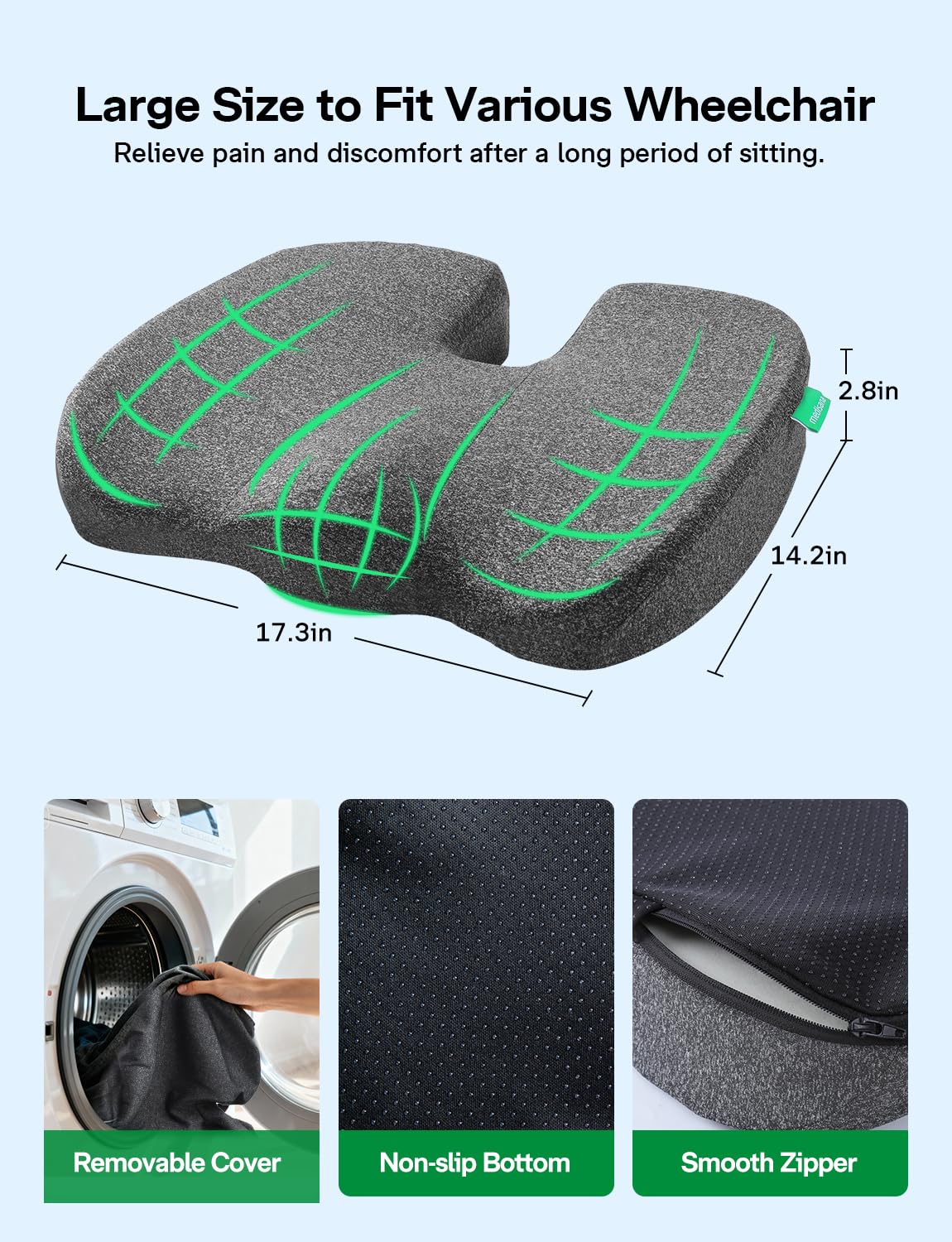 Medisana Gel Wheelchair-Seat-Cushions for Pain Relief, GC 100 Cooling-Cushions for Tailbone, Sciatica, Back & Hip Support and Pressure Sore, Ergonomic Office Chair Cushion for for Seniors and Adults