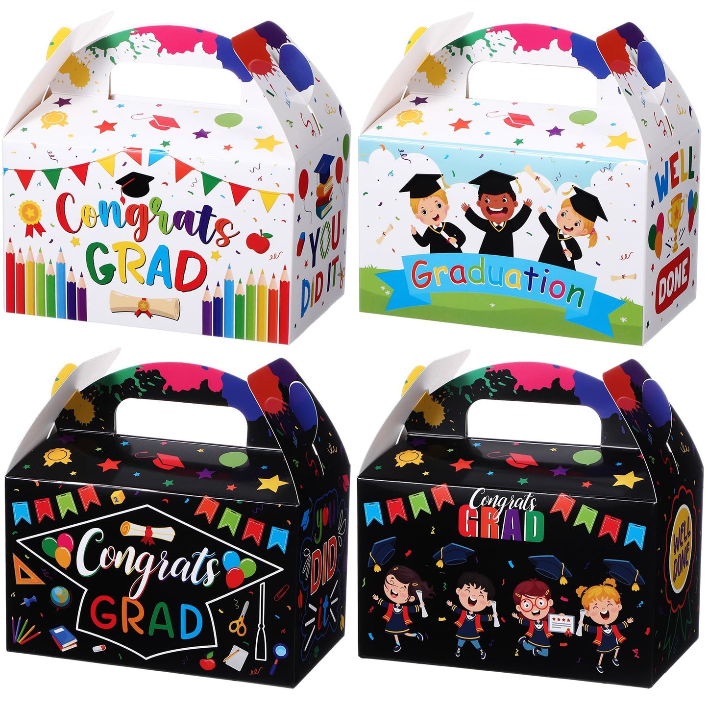 Tenceur 30 Pack Preschool Kindergarten Graduation Treat Boxes 2026 Congrats Grad Kindergarten Candy Goodie Cardboard Boxes with Handle for Kids Graduation Party Favors Gifts Bag