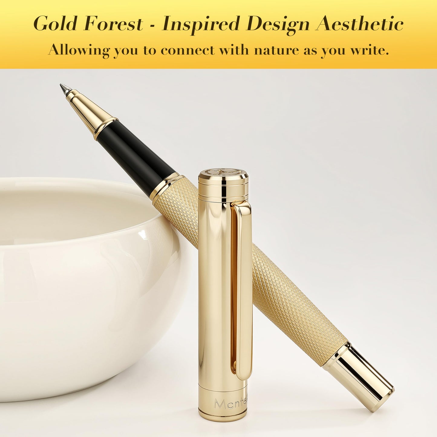 MCNTEIK Gold Rollerball Pen, Stunning Luxury Pen with Mesh Texture Design and 24K Gold Finish, Fancy Gift Set for Men & Women, Business Signature, Executive, Office, Nice Fancy Designer Pens