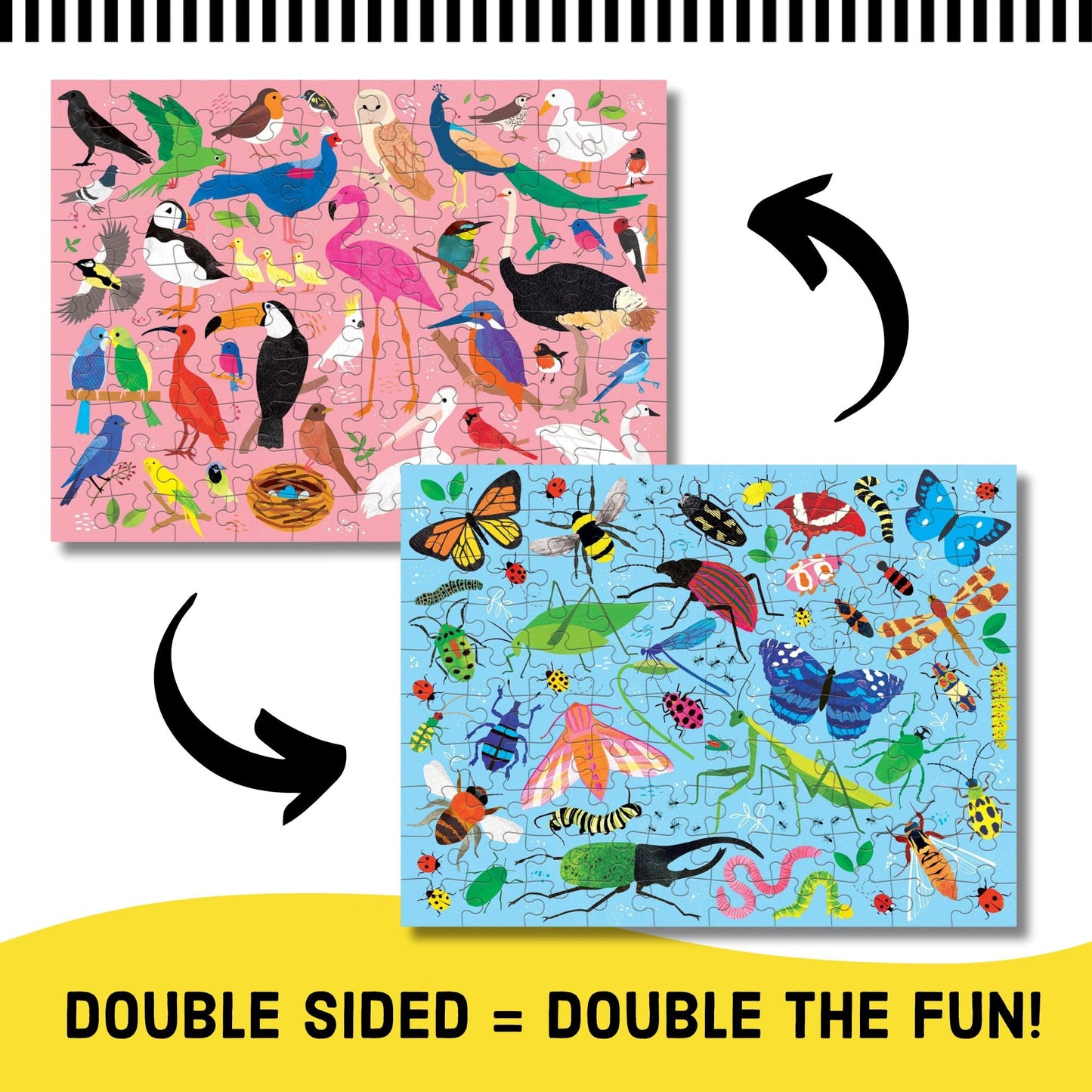 Mudpuppy Bugs and Birds Double-Sided Puzzle, 100 Pieces, 22” x 16.5” – Perfect Family Puzzle for Ages 6+ - Colorful Illustrations of Birds on One Side and Bugs on the Other, Multicolor (0735363749)