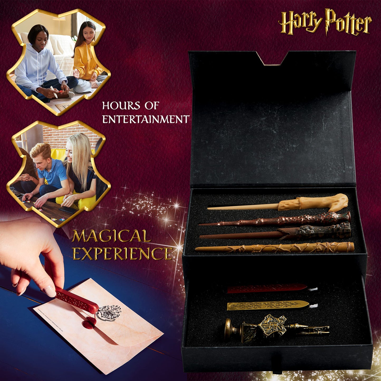 Harry Potter Gifts Writing Set with Wand Pens Stationery Box for Boys Girls Teens Kids Adults with Marauders Map Envelopes Paper Wax Stick Stamp