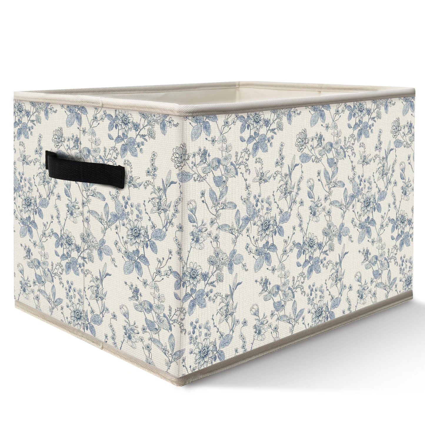 FDHSPAAM Blue and White Chinoiserie Storage Bins Box with Handles, Grandmillennial Flower Plant Botanical Collapsible Fabric Storage Basket Box Organizer for Bedroom Bathroom Clothes Toys Books