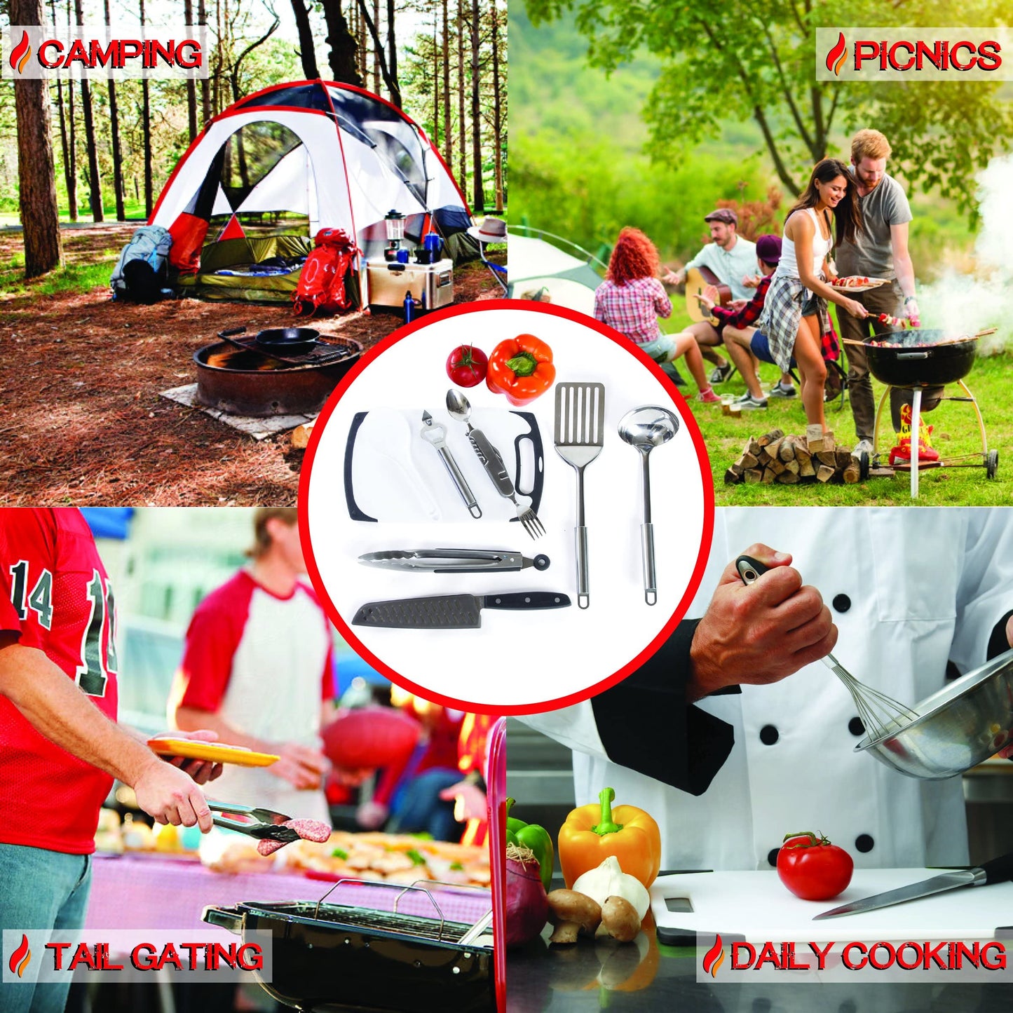 Wellmax 10-Piece Stainless Steel Camping Cooking Set – Compact All-in-One Cookware Kit with Utensils & Travel Bag for Campers, Hikers, Outdoor Adventures, Purple Camo Color