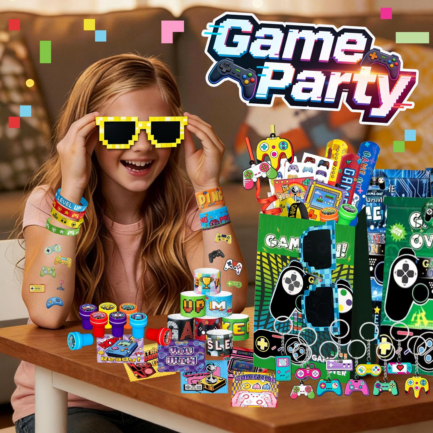 DMIGHT Video Game Party Favors Birthday Supplies for Kids Bags Game On Stuffer Gifts Boys Gamer Party Decorations