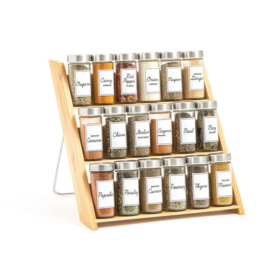 Orii 18 Jar Bamboo Compact Spice Rack with Spices Included & 5-Year Free Spice Refill Program for Countertop or Kitchen Drawer with Glass Jars