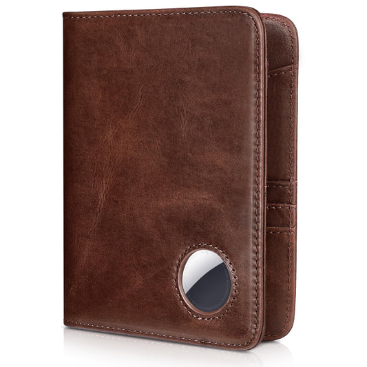 Passport Holder for Travel with AirTag Holder-Genuine Leather RFID Blocking Travel accessories with 6 Cards Slot&1ID Window,Magnetic Closure,Gift Box(Air Tag Not Included)