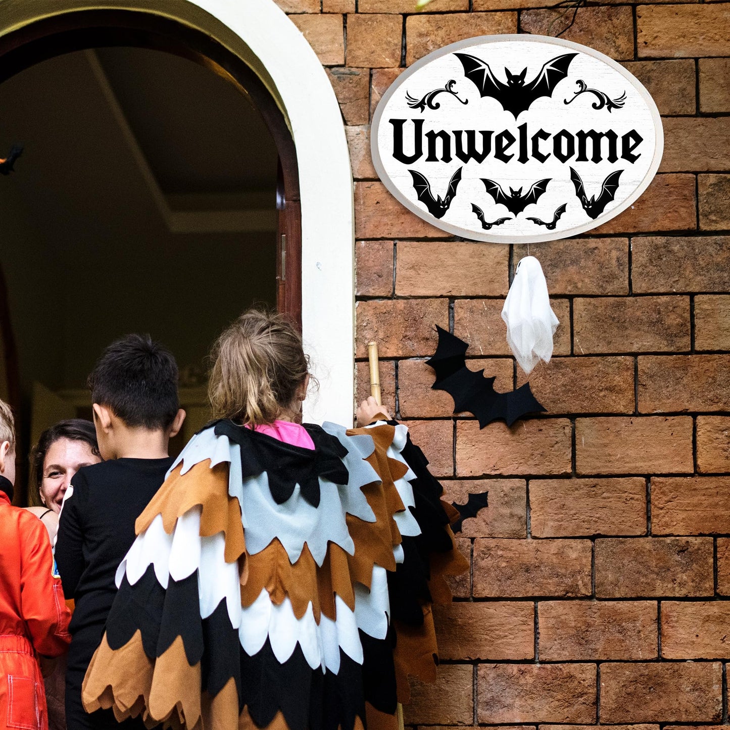 5" x 7" Gothic Wooden Hanging Sign - Unwelcome - Funny Hanging Plaque Decor For Room Office Party Wall - Dark Bats Wall Art Gifts For Family & Friends - A04