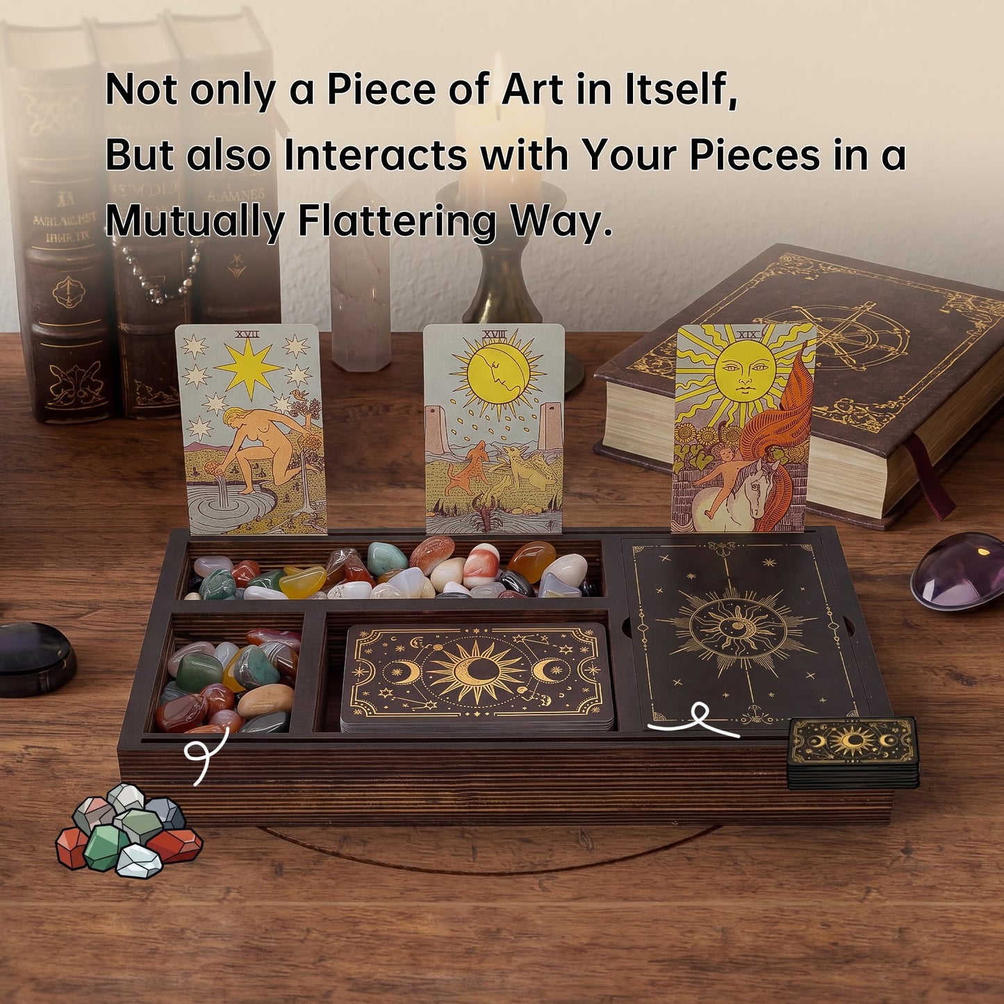 Tarot Card Holder Wooden Crystal Tray, Tarot Card Box and Wiccan Supplies, Witchcraft Altar Supplies Pagan Tarot Box Decor Witchy Gifts Meditation Accessories Witch Stuff Astrology Decor