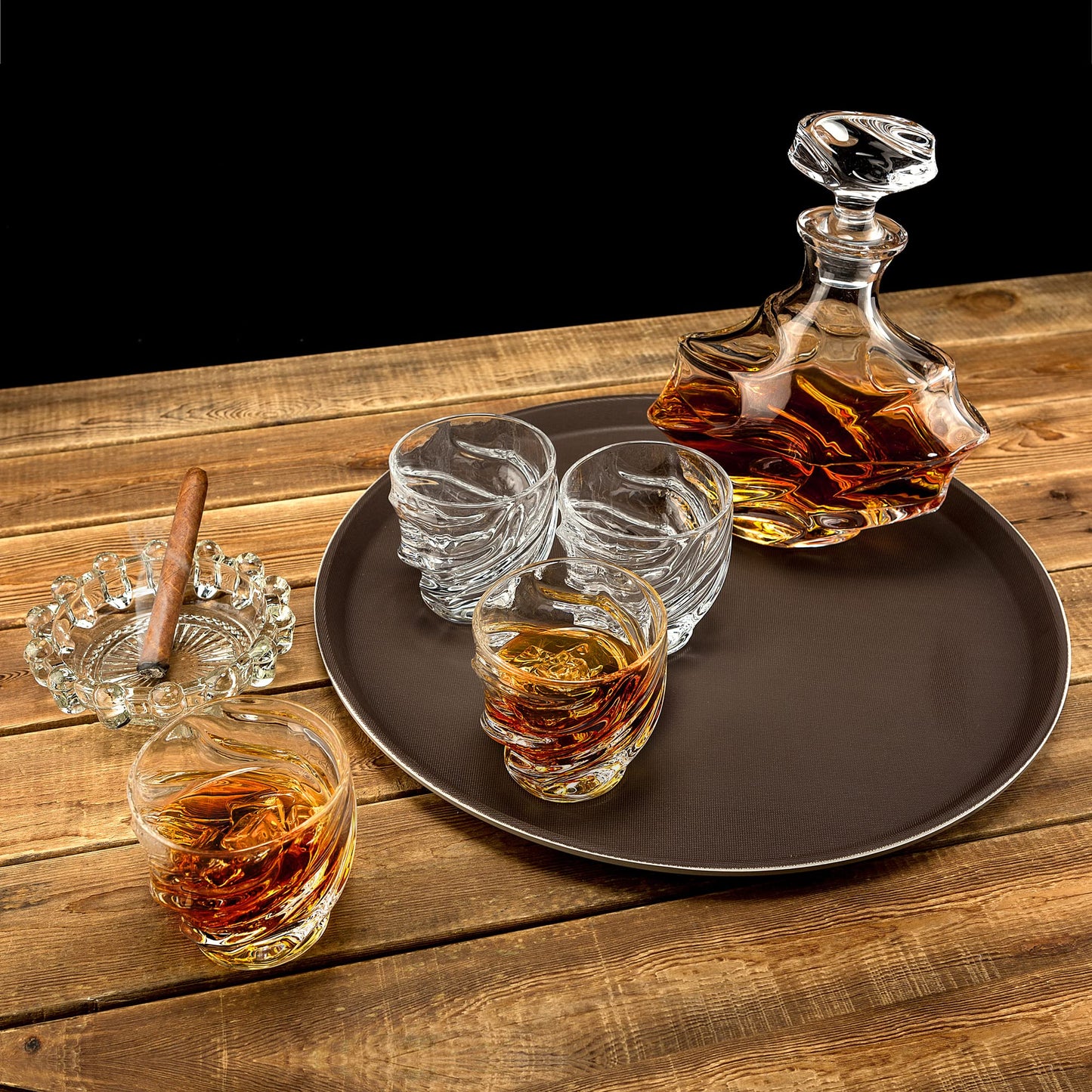 KANARS Whiskey Decanter Set - 25 Oz Crystal Liquor Decanter Carafe with 4 Rock Glasses 9 Oz For Bourbon, Scotch, Vodka, Rum or Whisky - Gift for Men Dad Husband Brother Adult Groomsmen - 5 Piece