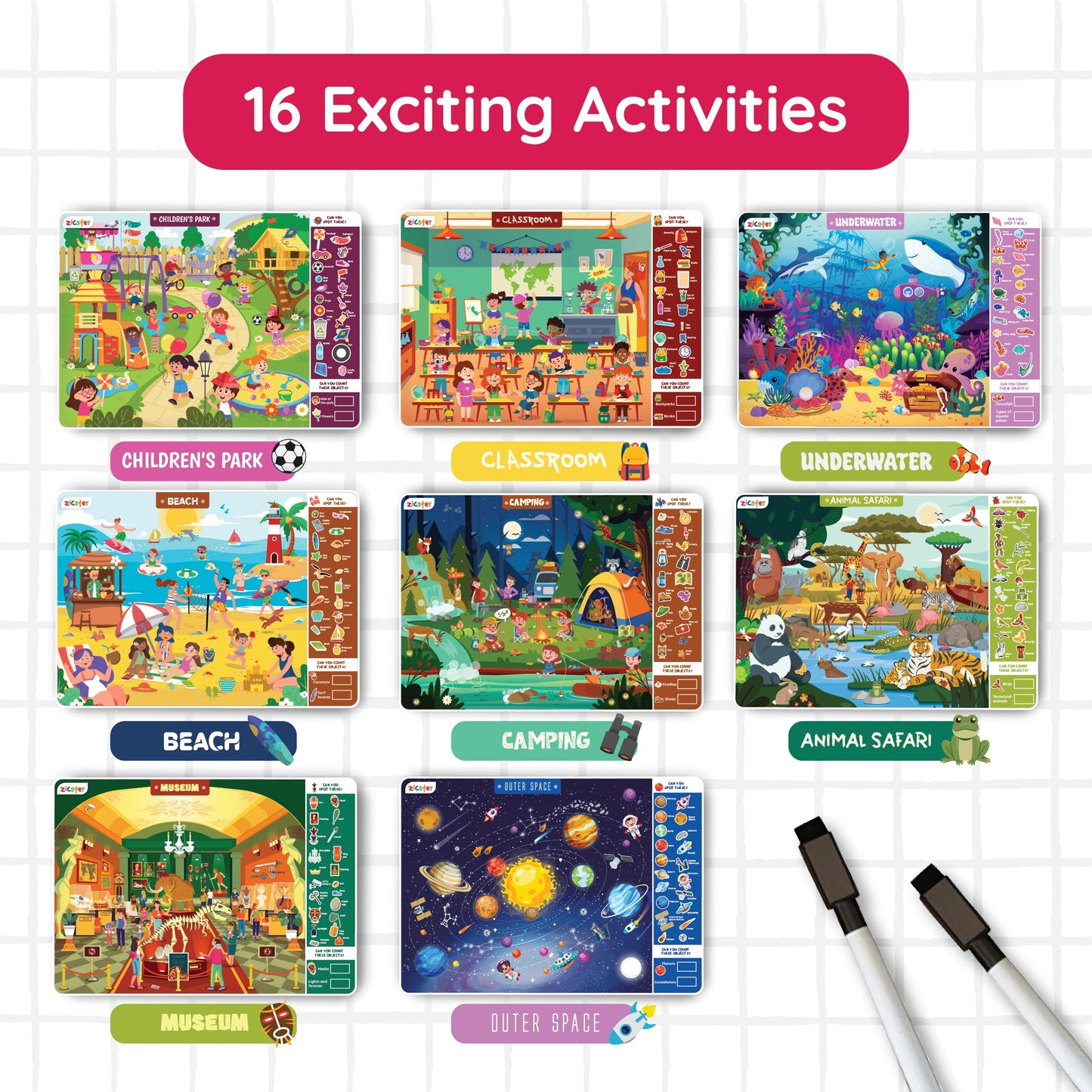 Zicster Preschool Learning Activity - Search N Spot Educational Game, Perfect for Kids, Toddlers Who Love Toys, Art and Craft Activities, Gifts for Girls and Boys Ages 4+