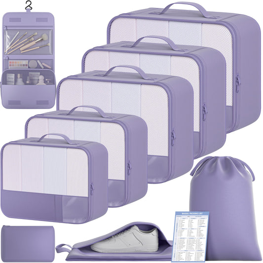 BAGAIL 9 Set Packing Cubes with Packing List Luggage Packing Organizers for Travel Accessories (Dusty Purple)
