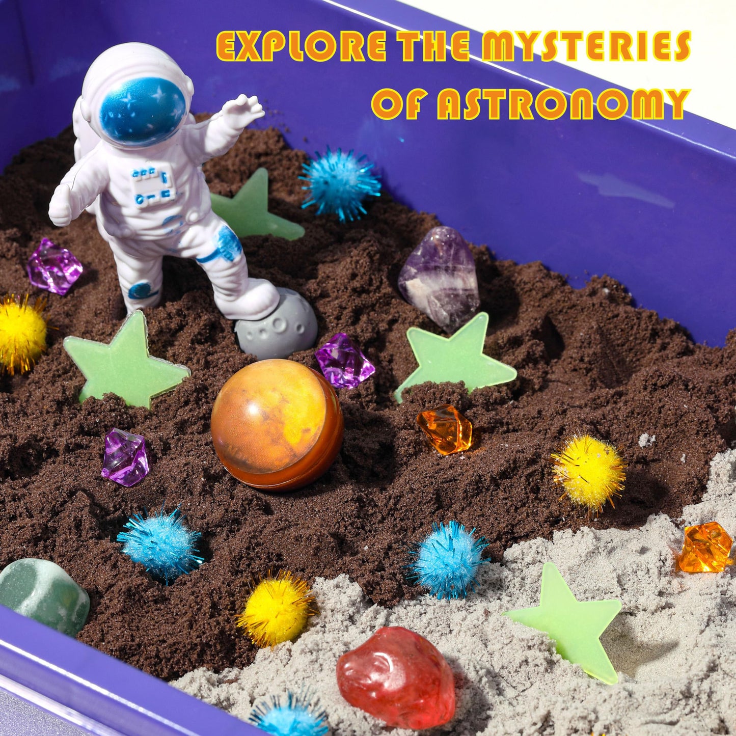 Galaxy Sensory bin, Gemstone Dig Kit,Galaxy Excavation Gem Kit with 5 Real Gemstones for Kids,Space Planet Toys STEM Science Kits,Alien Sandbox Play Set for Girls Boys 3 4 5 6 Years Old