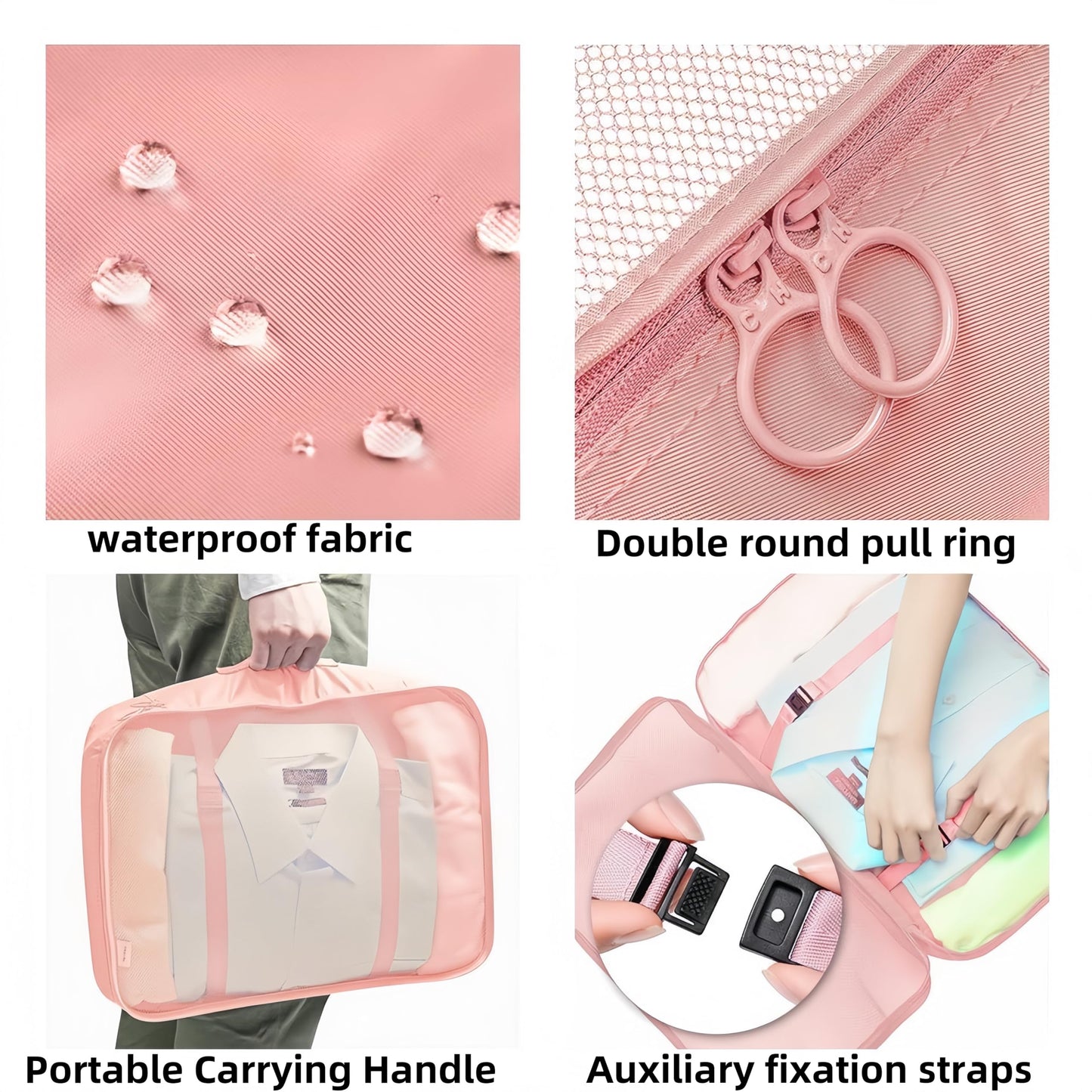 Travel packing cube bag,7Set Packing Cubes Luggage Packing Organizers for Travel, Clothing Bag, Suitcase Organizer Luggage Cubes with Wash Bag(Pink)