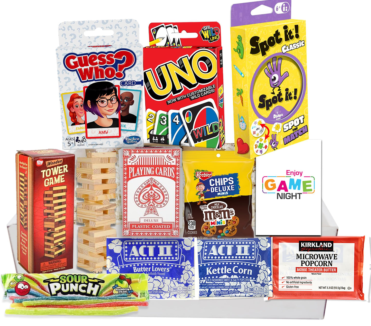 The Ultimate Game Night Gift Baskets for Family, Kids, Teens & Adults | Playing Cards & Snacks & Candy Gift Box for Teenage Birthday | Great Family Games & Movie Night or college, care package