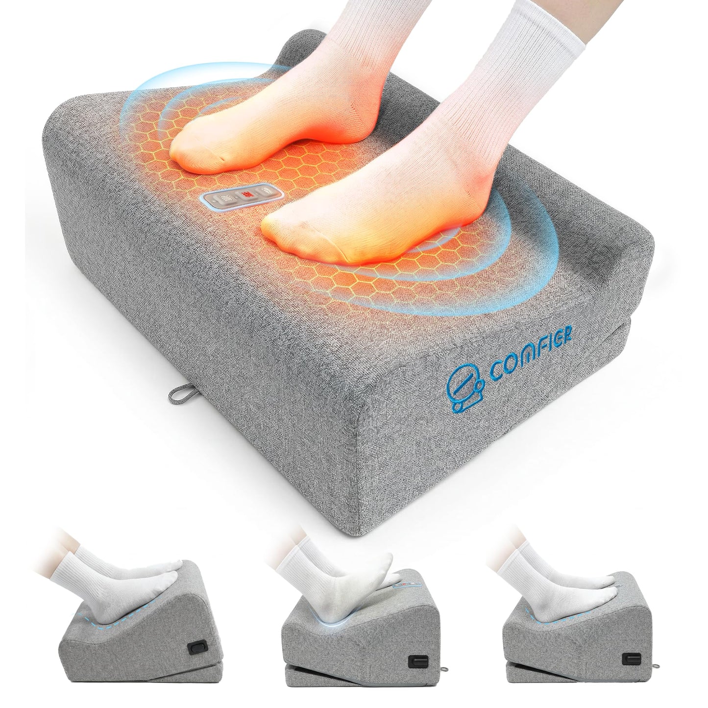 Comfier Under Desk Foot Rest at Work with Graphene Fast Heat Cloth,Ergonomic Heated Foot Stand with 2 Heights & 3 Heat & 3 Vibration,Heel Support for Back,Leg Pain Relief,Office Home,Gift Men,Women