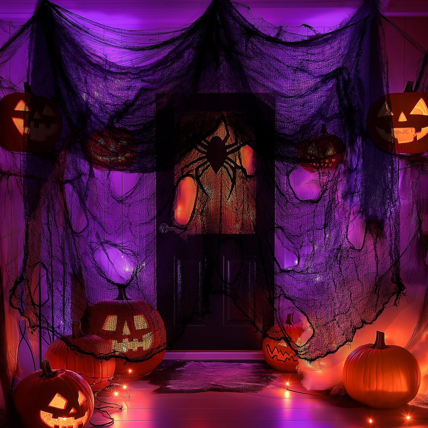 Nirohee 30x433 In Halloween Spider Web Black Creepy Cloth,900 Sqft Spider Webs Halloween Decorations with 100 Fake Spiders,Scary Spooky Gauze with Holes for Haunted House,Yard,Wall,Lawn,Garden,Horro
