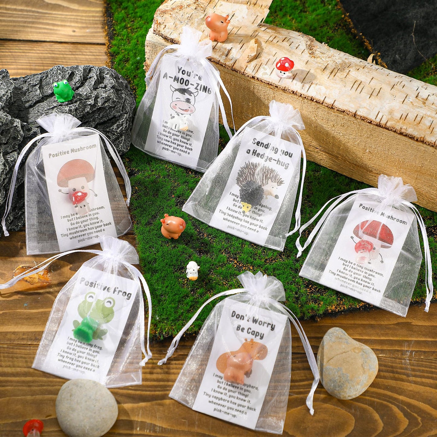 Fumete 25 Set Employee Appreciation Gift Bulk for Social Worker Volunteer Teacher Nurse Positive Resin Animal with Pun Motivation Note Card Inspirational Secretary Admin Assistant Thank You Gift