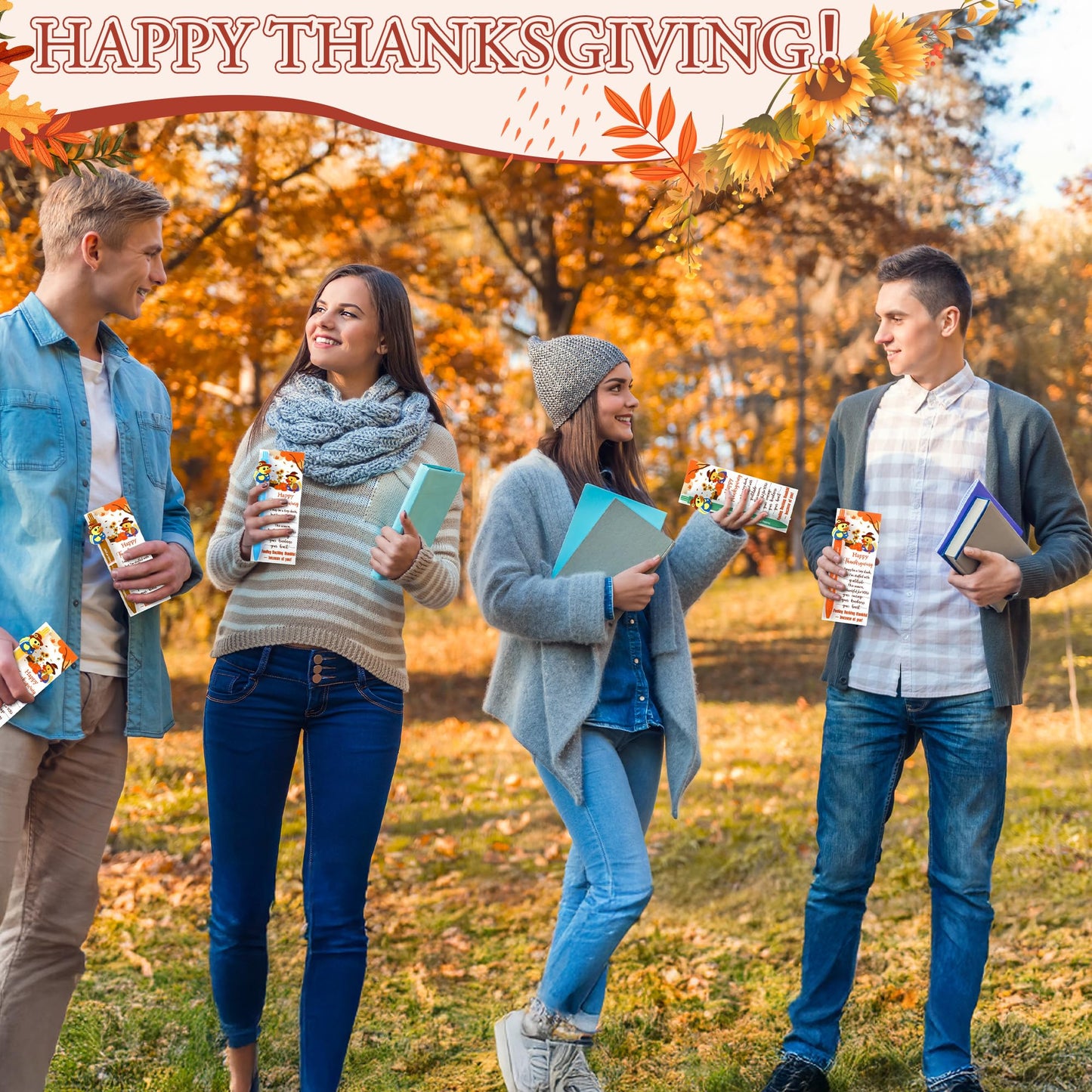Sinload 50 Sets Thanksgiving Gifts Bulk Fall Appreciation Pens Gifts with Scarecrow Rubber Duck Pen Fall Season Thank You Greeting Card Thanksgiving Party Favor for Classroom Employee Coworker