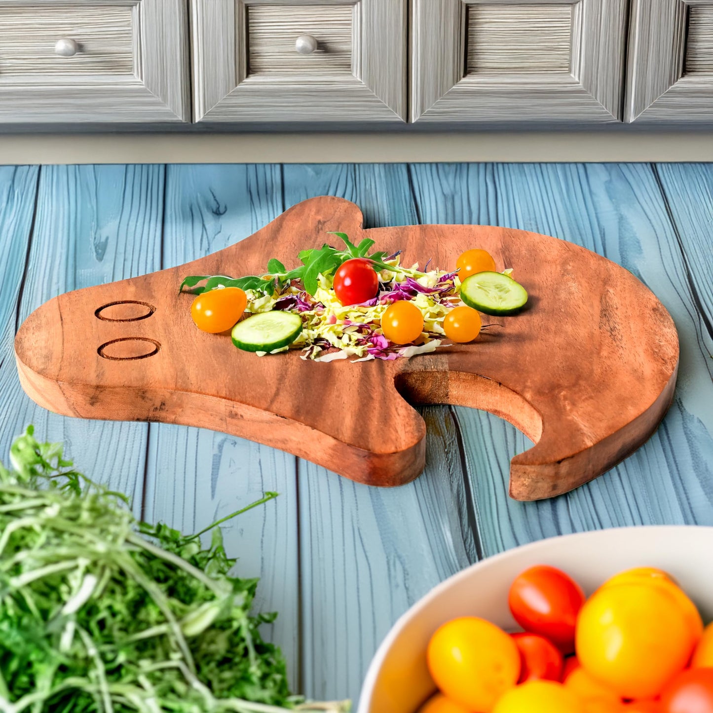 Treen Art Creepy Wooden Halloween Kitchen Cutting Board for Decor, 14"L x 10"W Ghost Butcher Block Piece, Charcuterie Platter for Cheese, fruits and Salad Serving Board