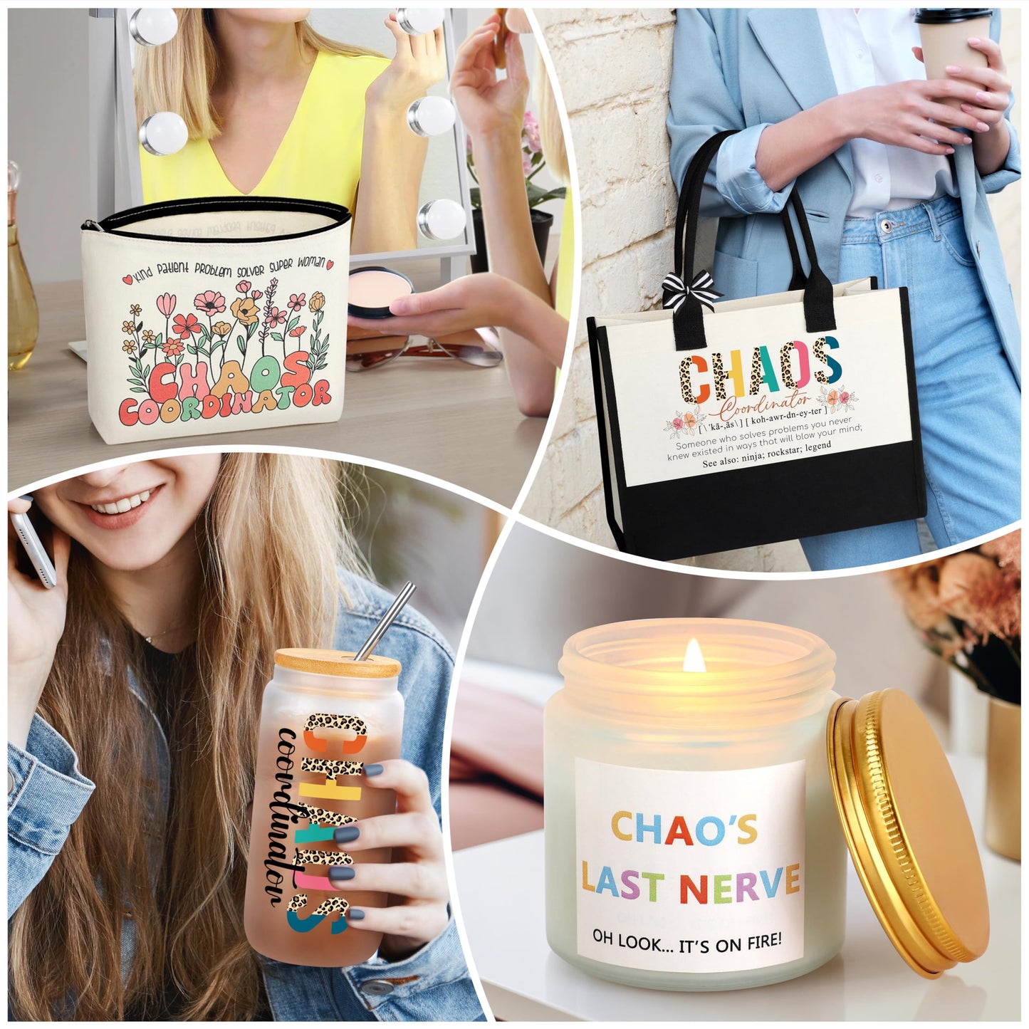 JSENGIFT Chaos Coordinator Gifts, Administrative Professional Day Ideas Gifts, Christmas Coworker Paraprofessional Appreciation Gifts for Social Worker Boss Lady Coworkers Manager Basket Set of 6
