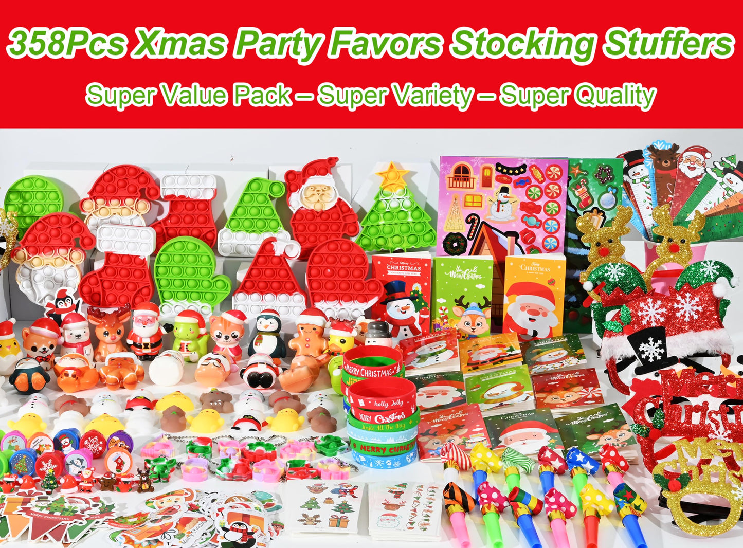 358PCS Christmas Party Favors Supplies Decoration, Goodie Bag Pinata Stocking Stuffers Bulk, Treasure Box Toy for Classroom Rewards, Advent Calendar Stuff Filler, Carnival Prizes, Xmas Birthday Gifts