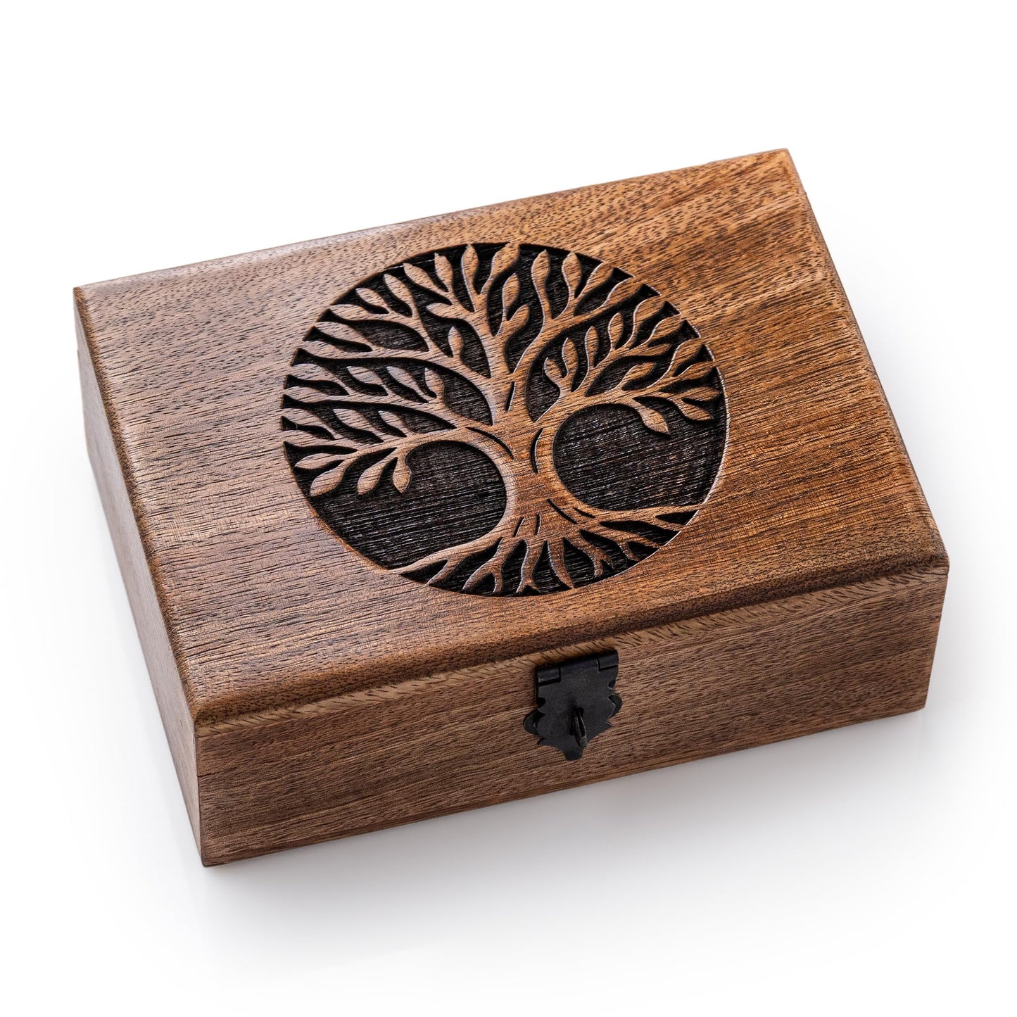 inanosa Handmade Mango Wood Tree of Life Jewelry Box, 7x5 inch Hand Carved Keepsake Box & Organizer, Unique Gift for Men & Women (Classic Tree of Life)