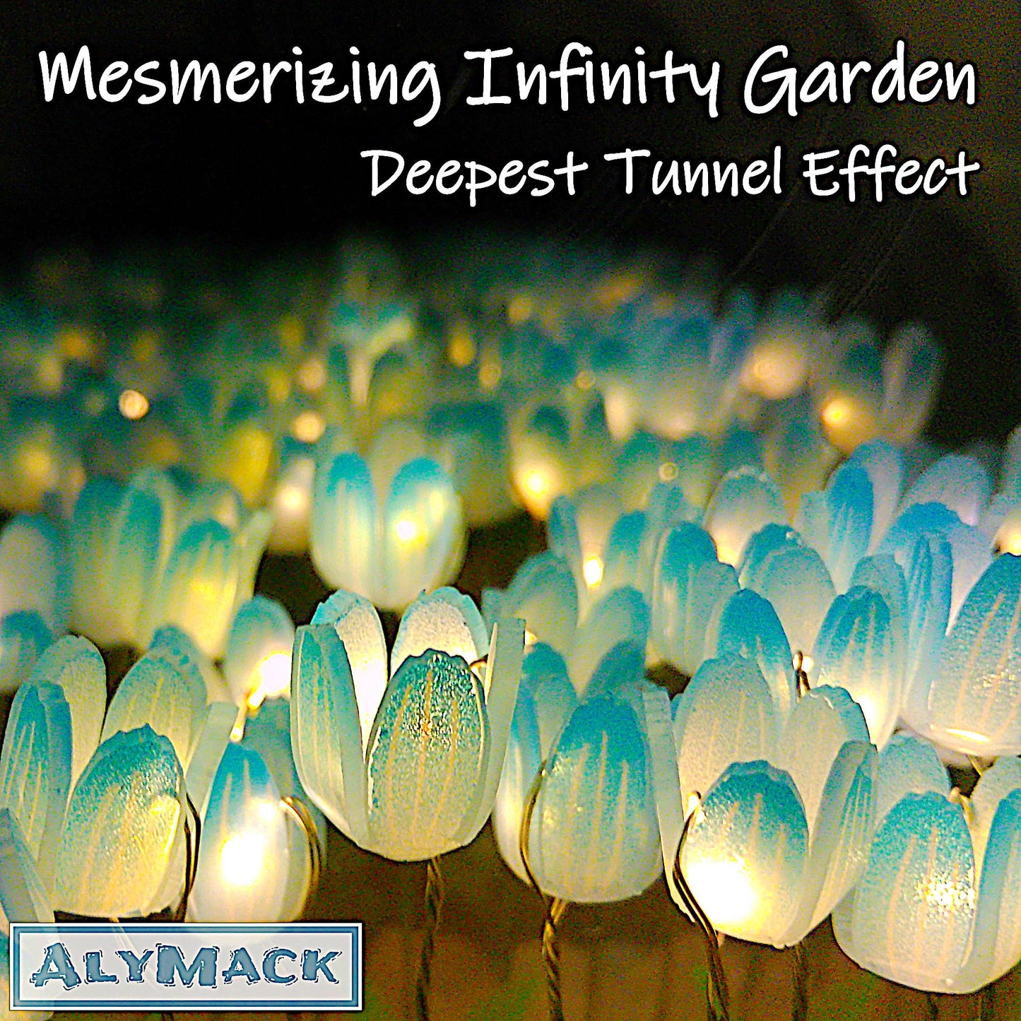ALYMACK Handmade Tulip Lamp Fully Assembled - Flower Night Light Cuteness Lamps - Tulip and Rose Infinity Mirror in a Glass - Gift for Women or Girl - Lampara de Tulipanes Infinitos (Blue, AA)