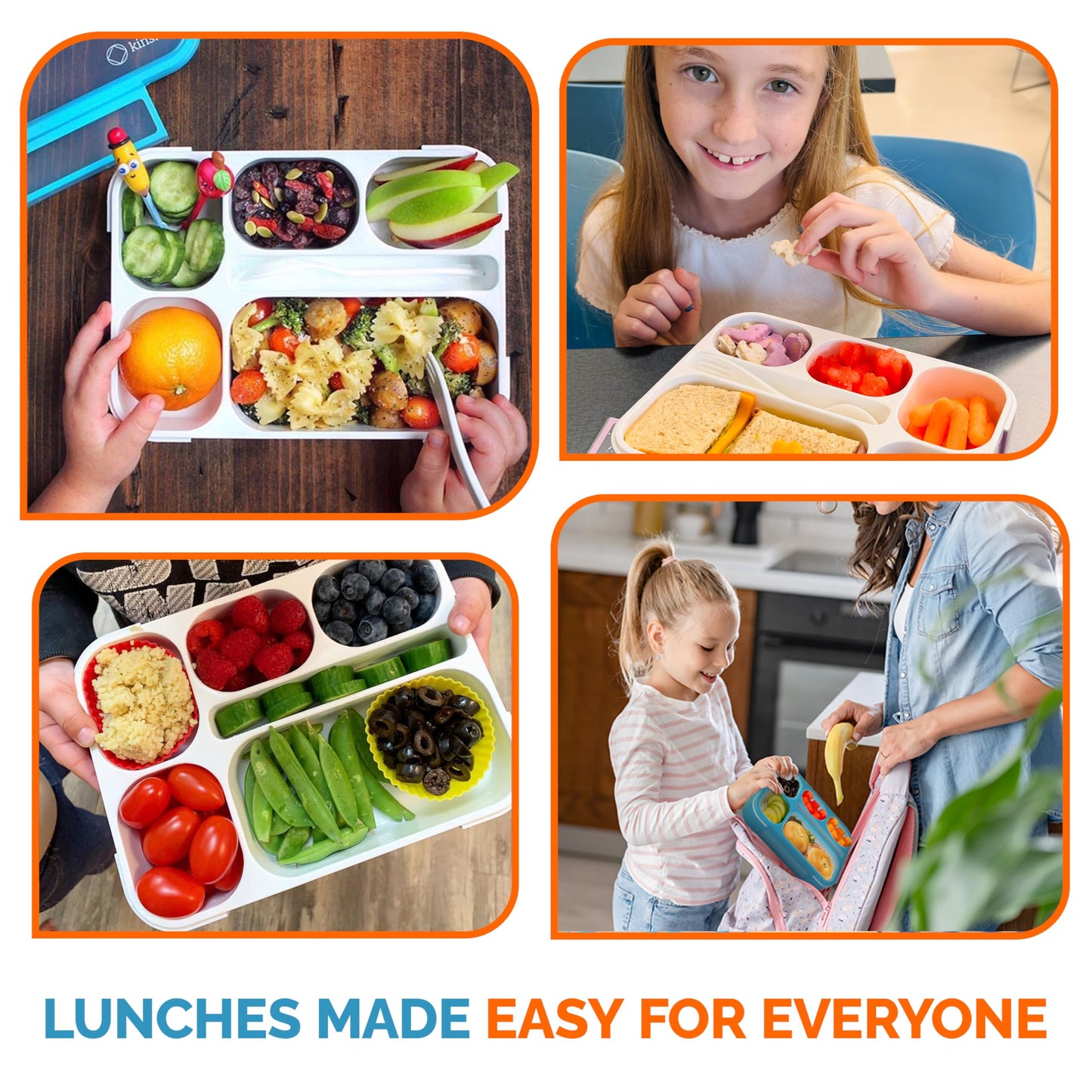Bento Box Lunch-Box for Kids Adults, Snackle Box Snack Containers for Toddlers Daycare, Leakproof School Bentobox, 6 Section Meal Container for Boys Girls Women Lunches, BPA Free Utensils, Blue
