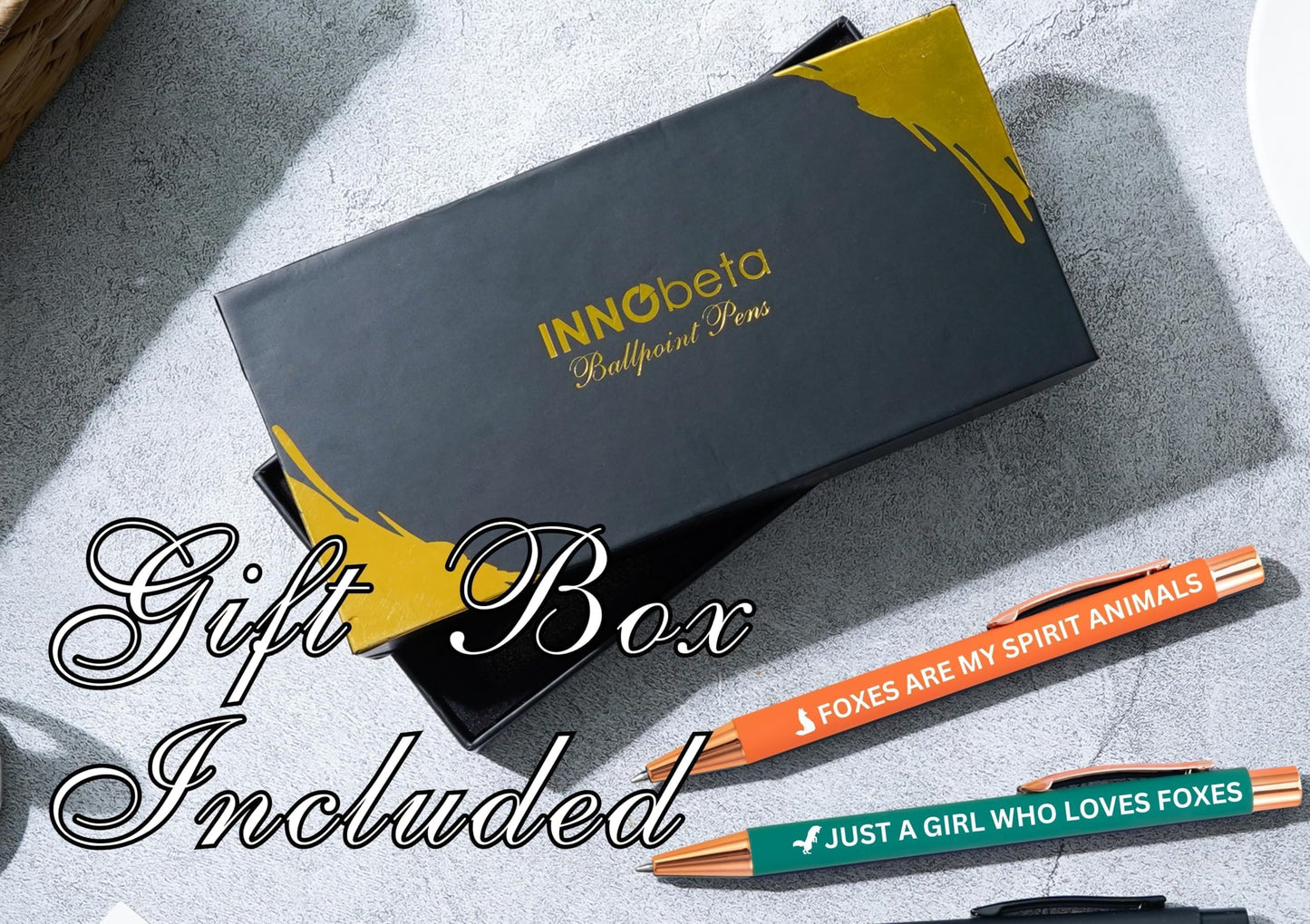 InnoBeta Fox Themed Gifts for Fox Lover, Ballpoint Pen Set of 4, Gifts for Fox Nerd on Birthday, Christmas and any Special Occasion