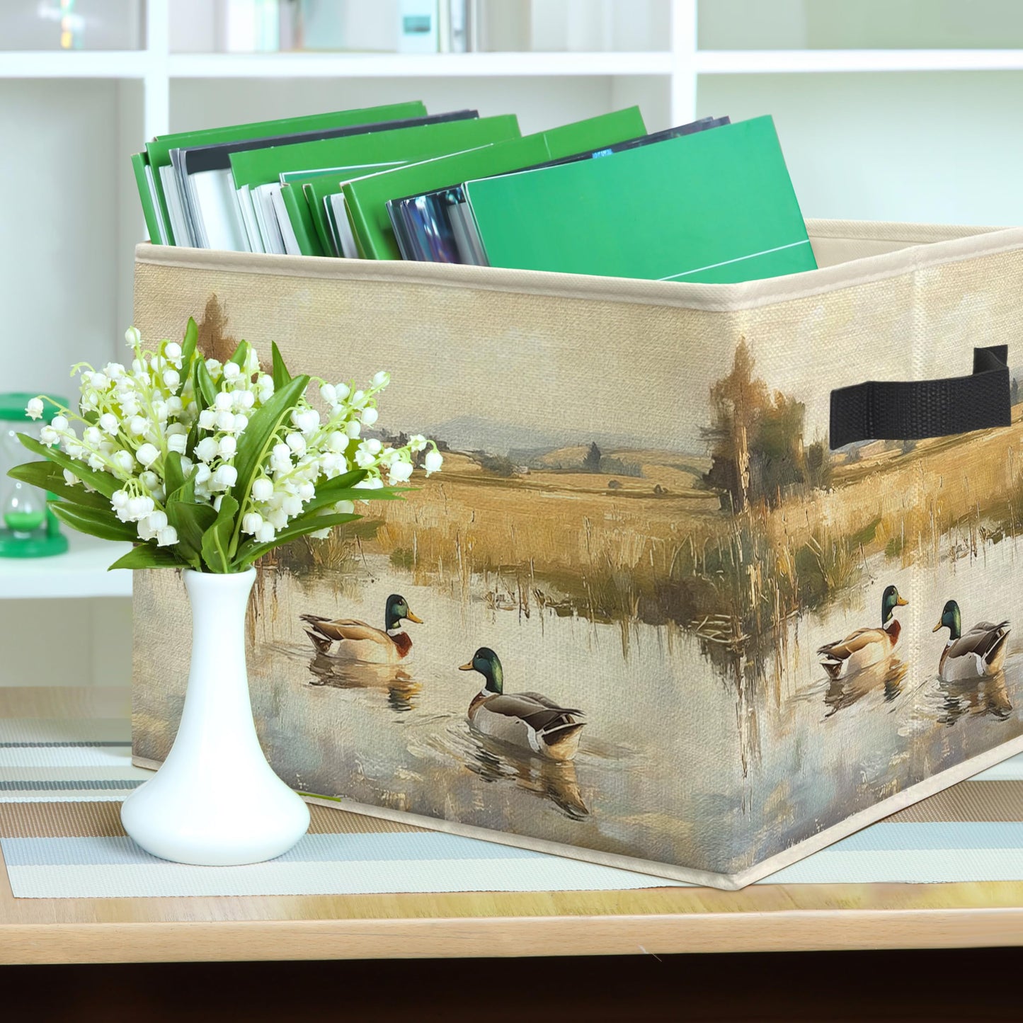 ROXMART Rustic Mallard Duck Storage Bin Box, Countryside Waterfowl Mallard Ducks Collapsible Storage Basket Organizer for Boys Nursery Bedroom Bathroom Clothes Toys Books, Toybox for Boys