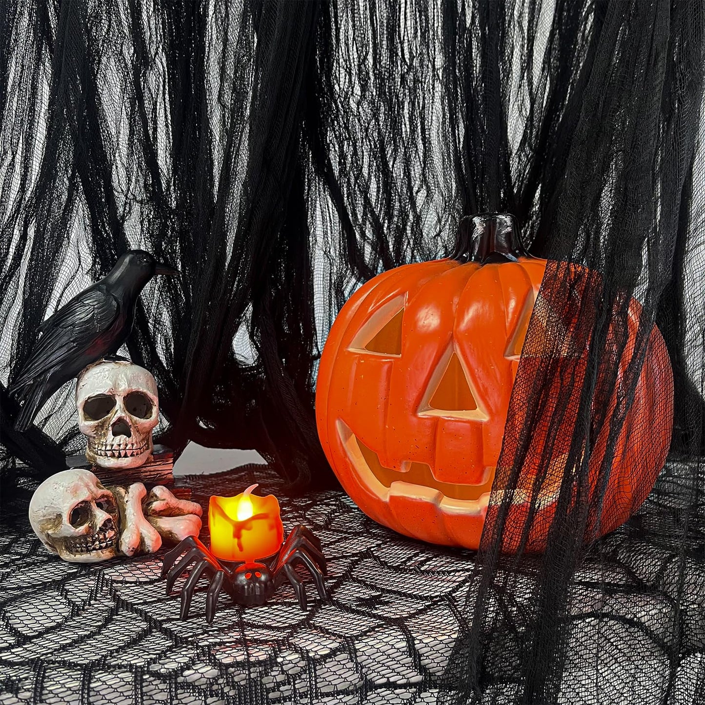 letesult 400 x 85 Inch Halloween Black Creepy Cloth - Large Halloween Spooky Cloth Windows Doorways Cover Scary Creepy Gauze Haunted House Decoration for Halloweens Indoor Outdoor Party Supplies