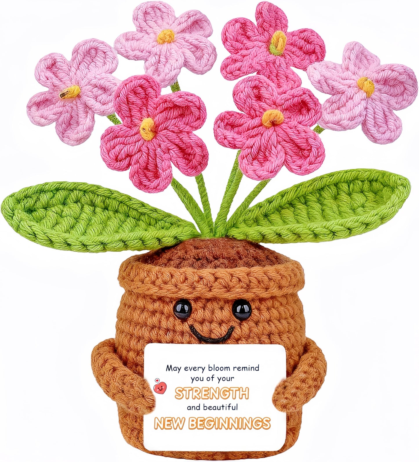 Crochet Gift for Women Graduation, Pink Forget-Me-Not Flowers Set of 6 with emotional support Card, Good Luck Gift for New Job, Retirement, Encouragement, handmade Home Decor for Her, Desk Plant