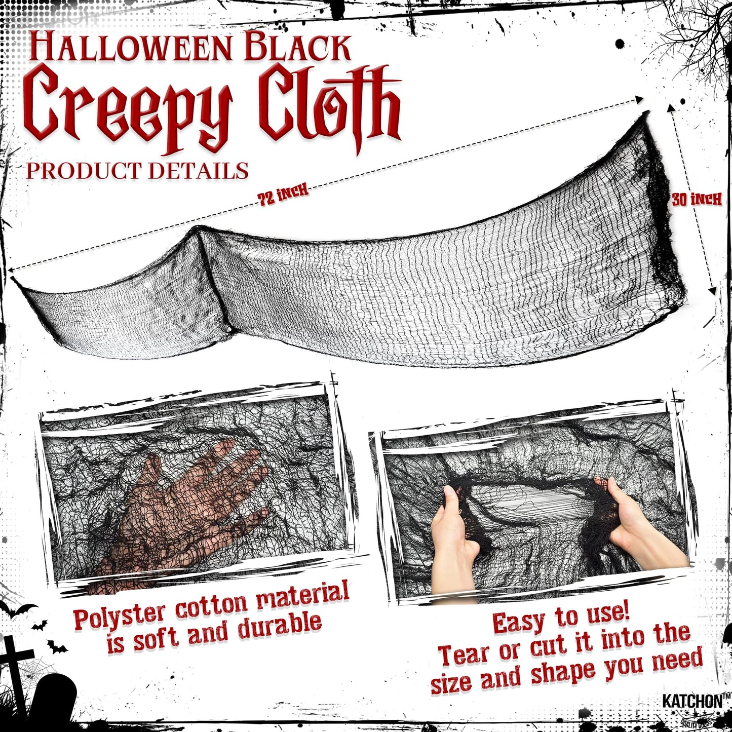 Halloween Creepy Cloth and Crows - Pack of 7 and Black and White Stripe Balloons - 18 Inch, Pack of 10 | Black and White Striped Balloons, Halloween Decorations | Halloween Crows and Raven Decorations