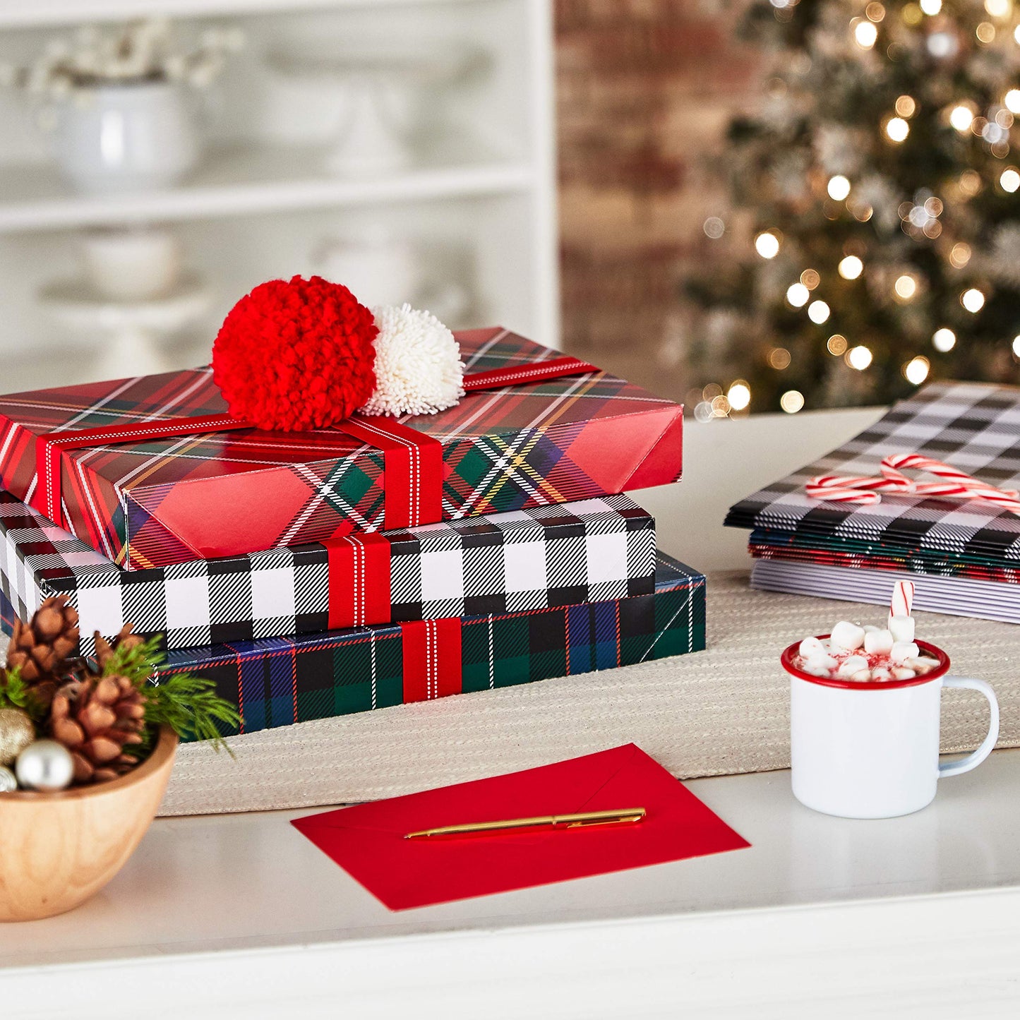 Hallmark Medium Gift Boxes with Lids (12 Shirt Boxes, 3 Designs: Buffalo Check, Red Plaid, Green Tartan) for Christmas, Holiday Parties, Hostess Gifts, Father's Day