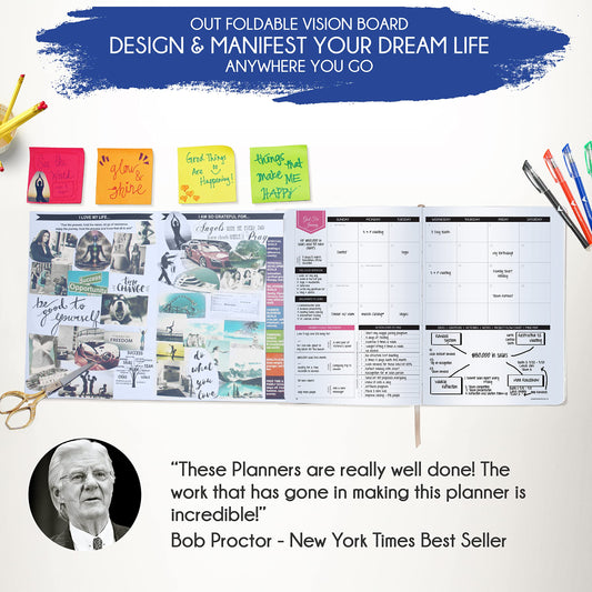Deluxe Weekly and Monthly Planner | Law of Attraction Planner with Productivity App | 12-Month for Productivity, Gratitude & Goal Setting | Includes Foldable Vision Board, Gift Box & Stickers