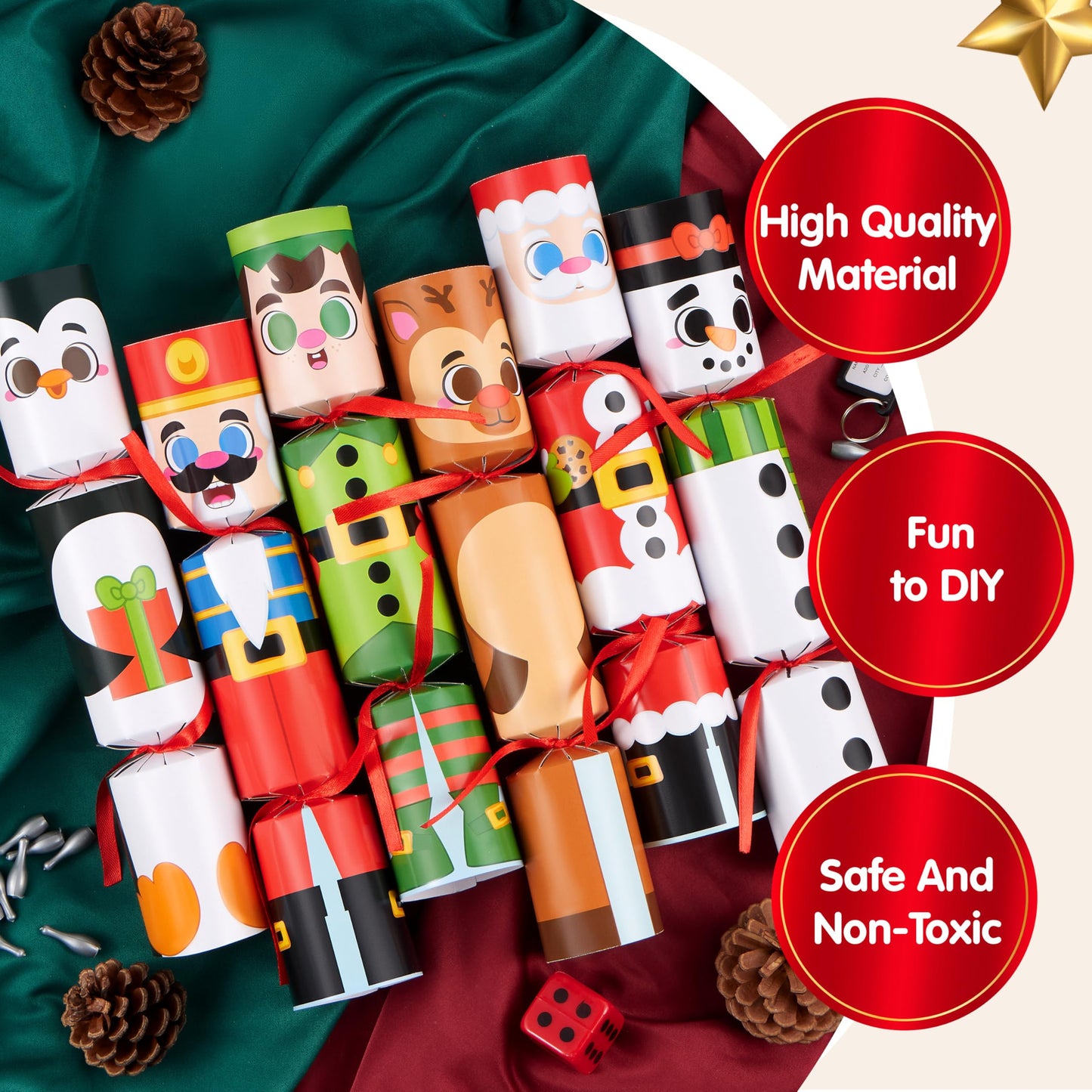 JOYIN 12 Pack Christmas No-Snap Party Favor, Xmas Table Favor Includes Party Hat, Jokes & Gifts, Christmas Table Decorations for Holiday Dinner Traditions Party Supplies, Stocking Stuffers for Kids