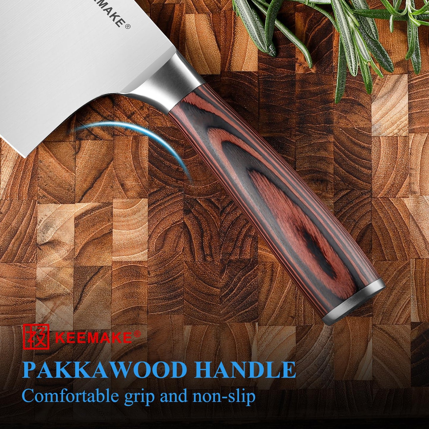 KEEMAKE Cleaver Meat Knife 7 inch, Heavy Duty with German High Carbon Stainless Steel 1.4116 Chopper Vegetable Knife with Ergonomic Pakkawood Handle Gift Box