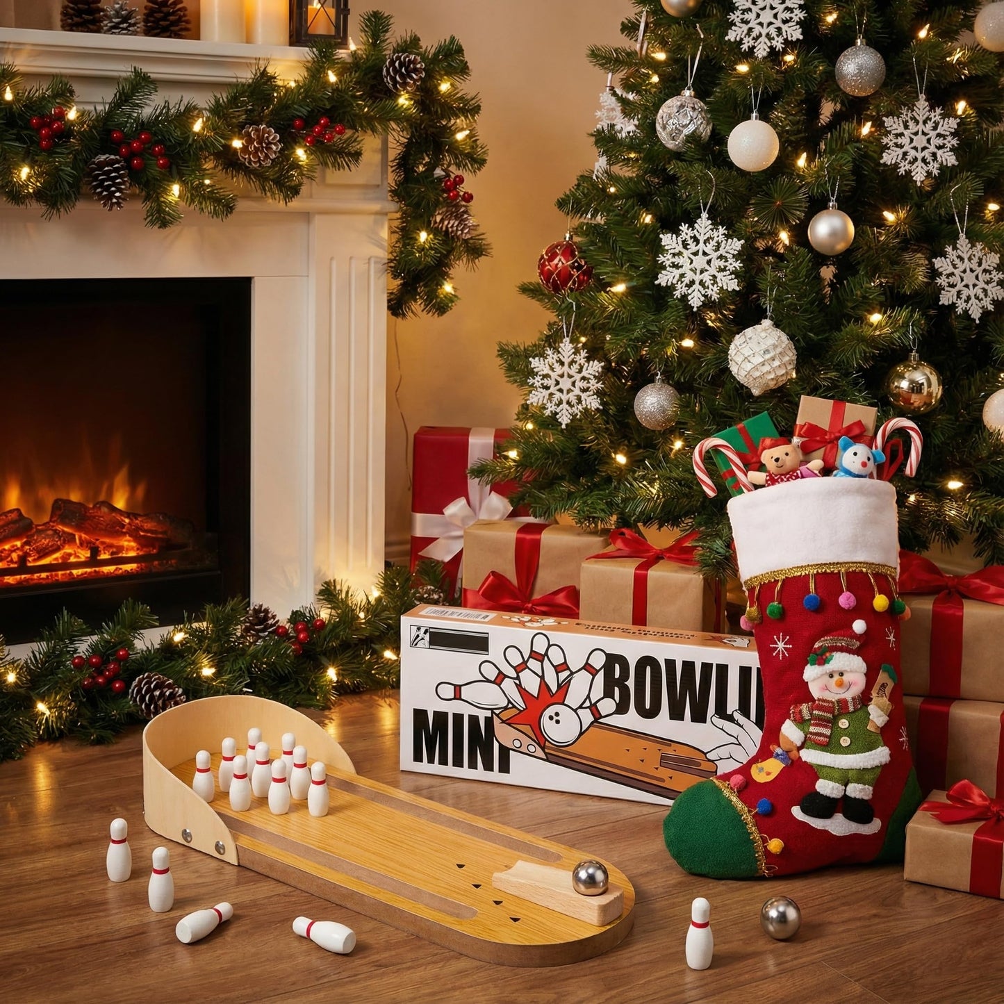 3 otters Mini Bowling Game Set for Kids & Adults, Indoor Wooden Tabletop Bowling Game Board Games for Multiple Players, Desk Toys Gag Gifts, Shooting Games for Office Stress Relief