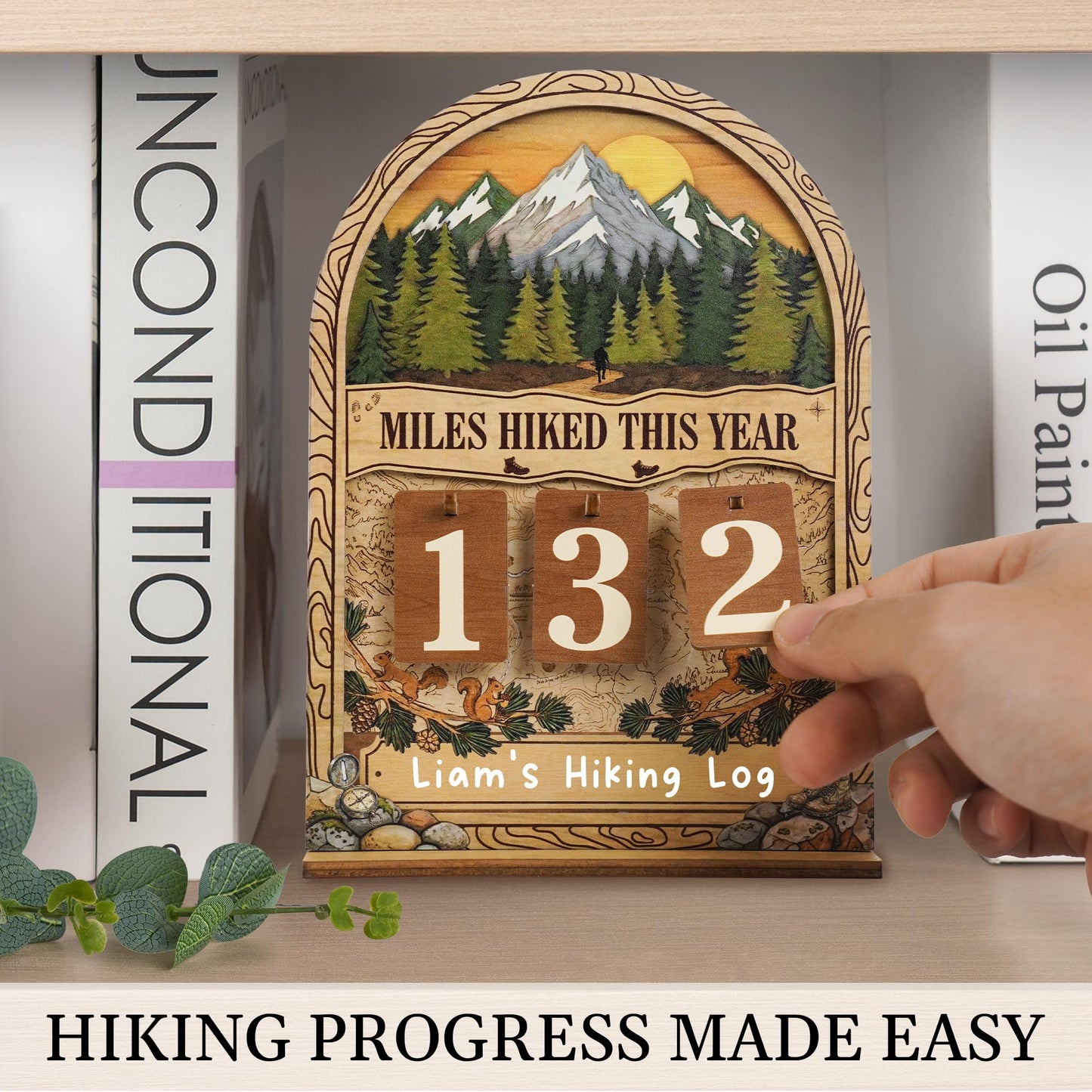 Hiking Gifts for Women Men, Personalized Miles Hiked This Year Tracker Sign, Wooden Hiking Log Counter, Unique Hiking Essentials, Cool National Park Gifts for Hikers, Father Day Gifts For Dads