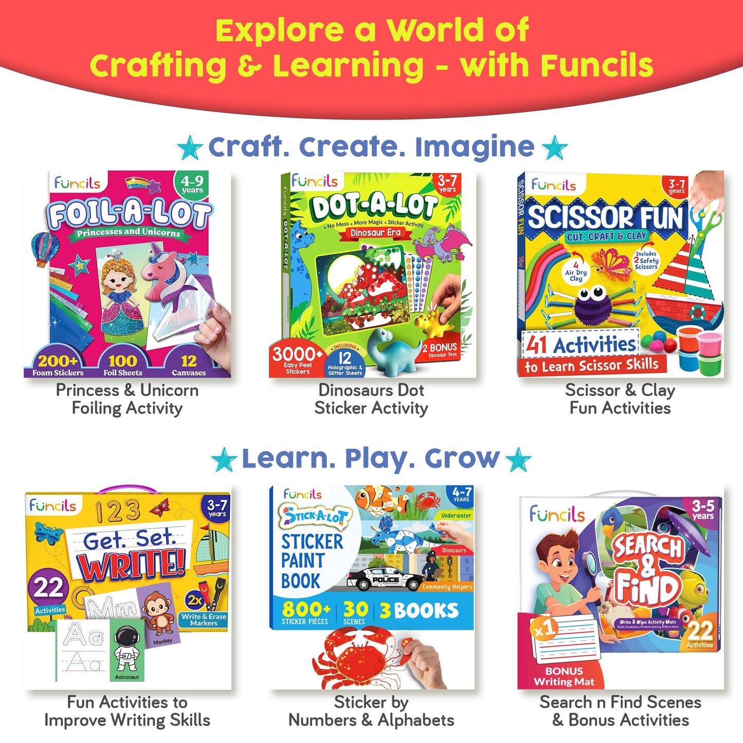 Funcils Dot Art Activity - Unicorn & Princess Sticker Kit, Toddler Art & Craft Supplies for Kids, Birthday Gifts for Boys & Girls Ages 3, 4, 5, 6, 7 Year Old - Kids Travel Toys, Airplane Must Have