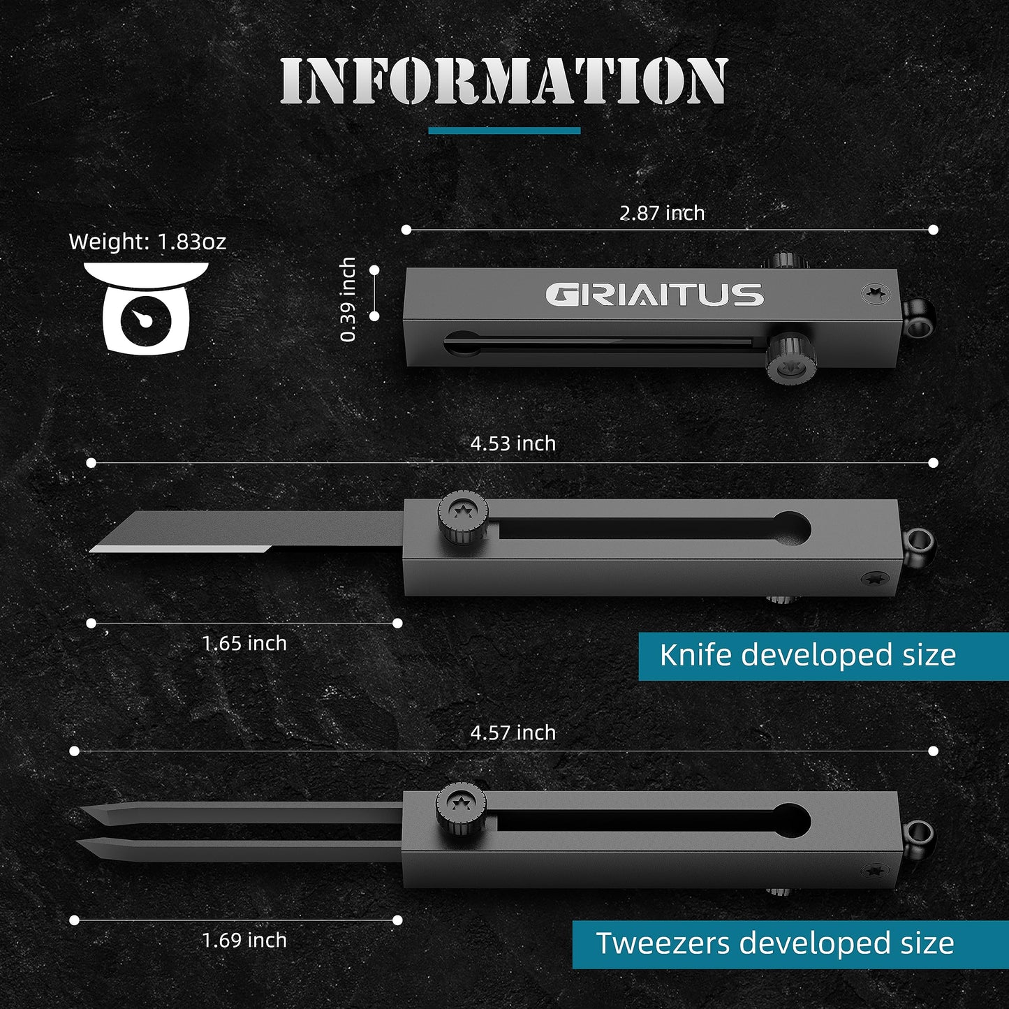 EDC Pocket Knife 2 in1 Keychain Tweezers Precision Multitool Box Cutter Retractable Multi Tool Utility Knife Portable for Splinters, Craft, Jewelry, Soldering, Outdoor Work Men Women Gift (Black)