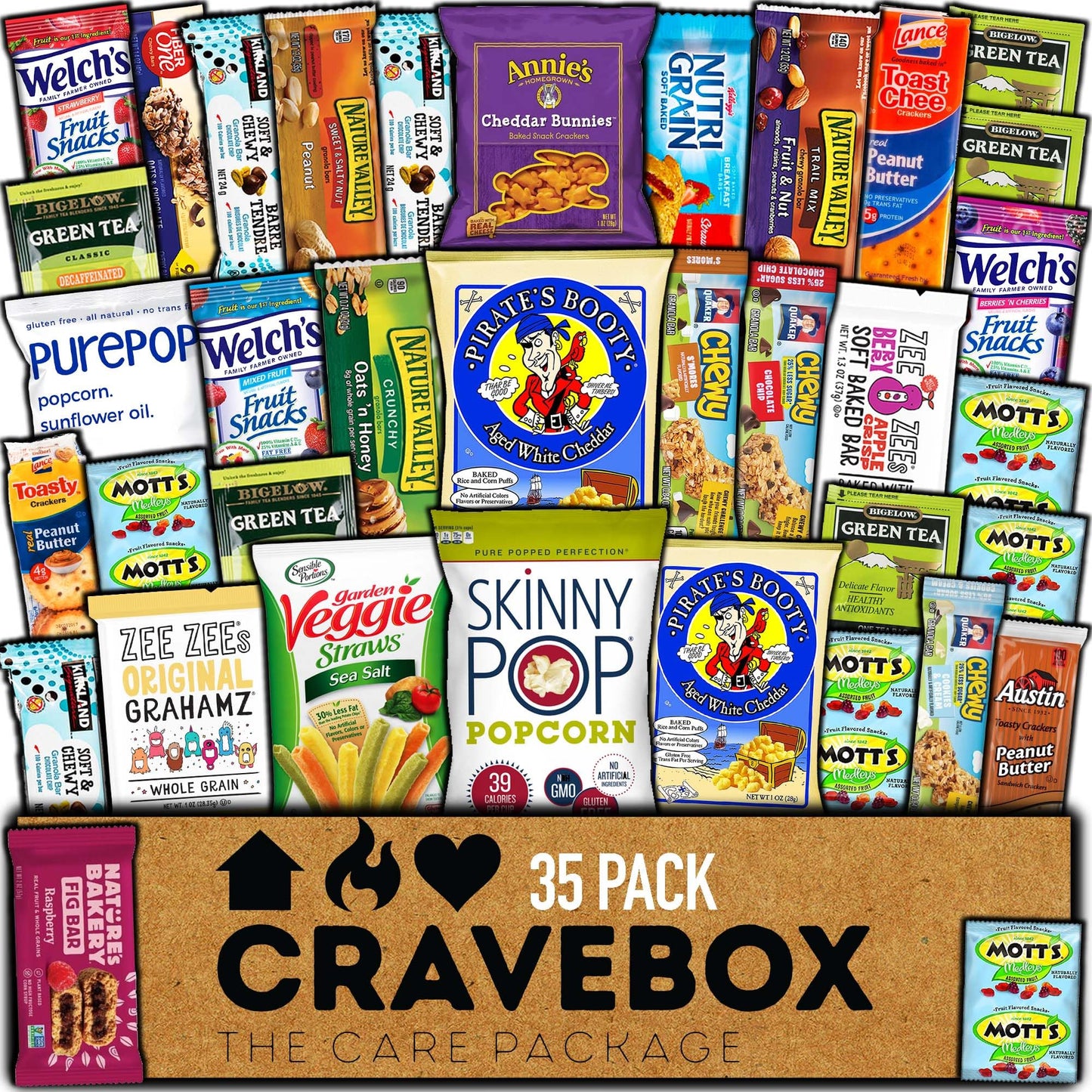 CRAVEBOX Healthy Snack Box (35 Count) Mother's Day Variety Pack Care Package Gift Basket Kid Men Women Adult Nuts Health Nutrition Assortment College Back to School